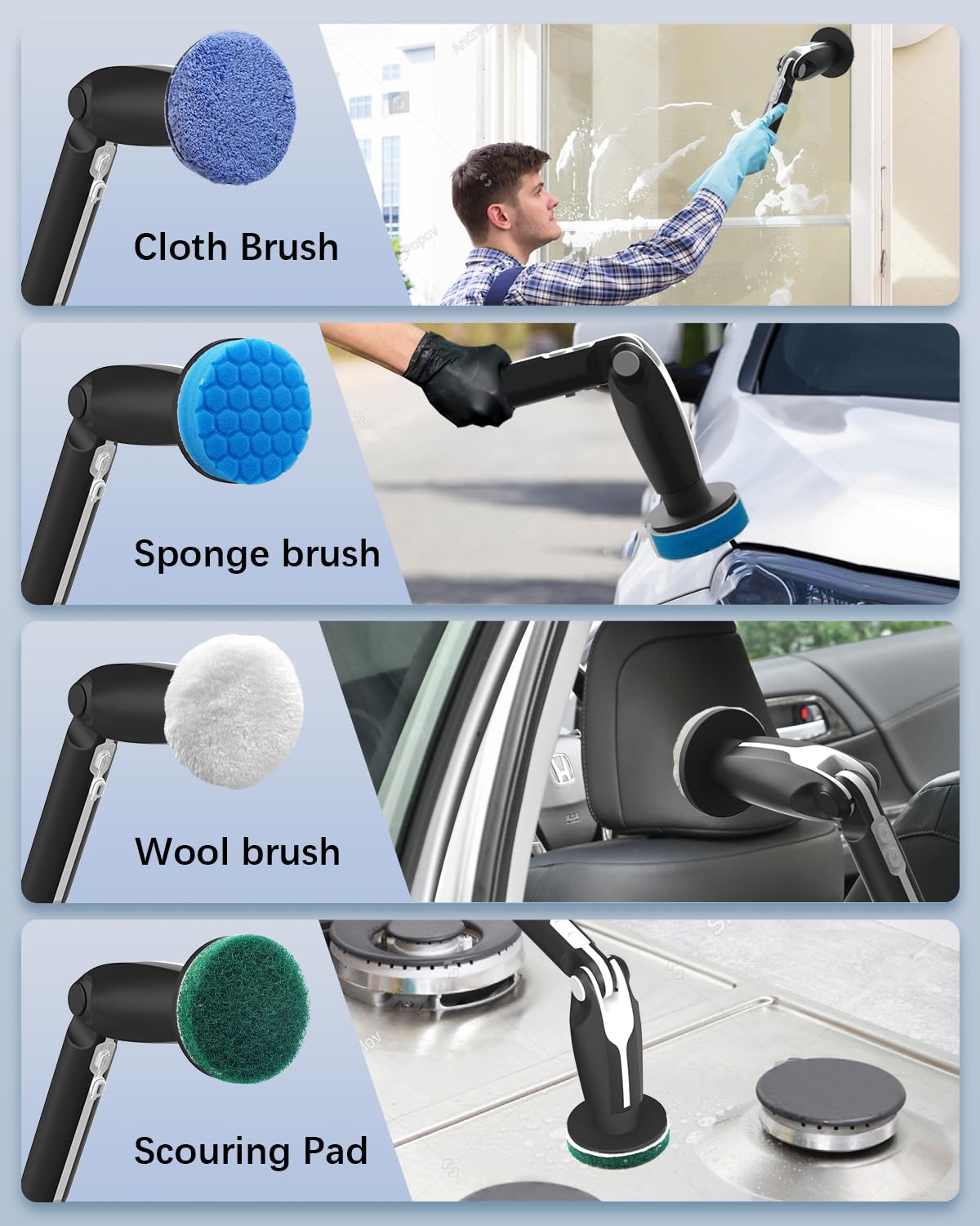 Leebein Electric Grill Brush for Outdoor, 2026 Upgraded BBQ Grill Cleaner with 3 Heads, 3-Speed & Angle Adjust Cordless Rotary Grill Brush, 150Mins