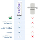 ARDOR ENERGY Sparkling Water with 100mg Natural Caffeine & 200mg L-Theanine from Organic Green Tea for Smooth Energy & Focus | Healthy Energy Drink |