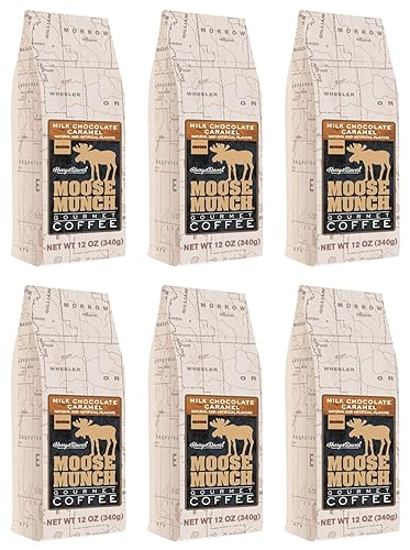 Moose Munch Gourmet Coffee by Harry & David, Milk Chocolate Caramel Flavored Ground Coffee - 12 Ounce Bag (Case of 6)