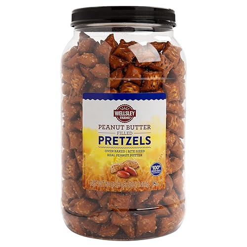 Wellsley Farms Peanut Butter Filled Pretzels, Crunchy Nuggets with Real, Salty Snacks for Adults & Kids, Perfect for Parties, Movies & On-the-Go