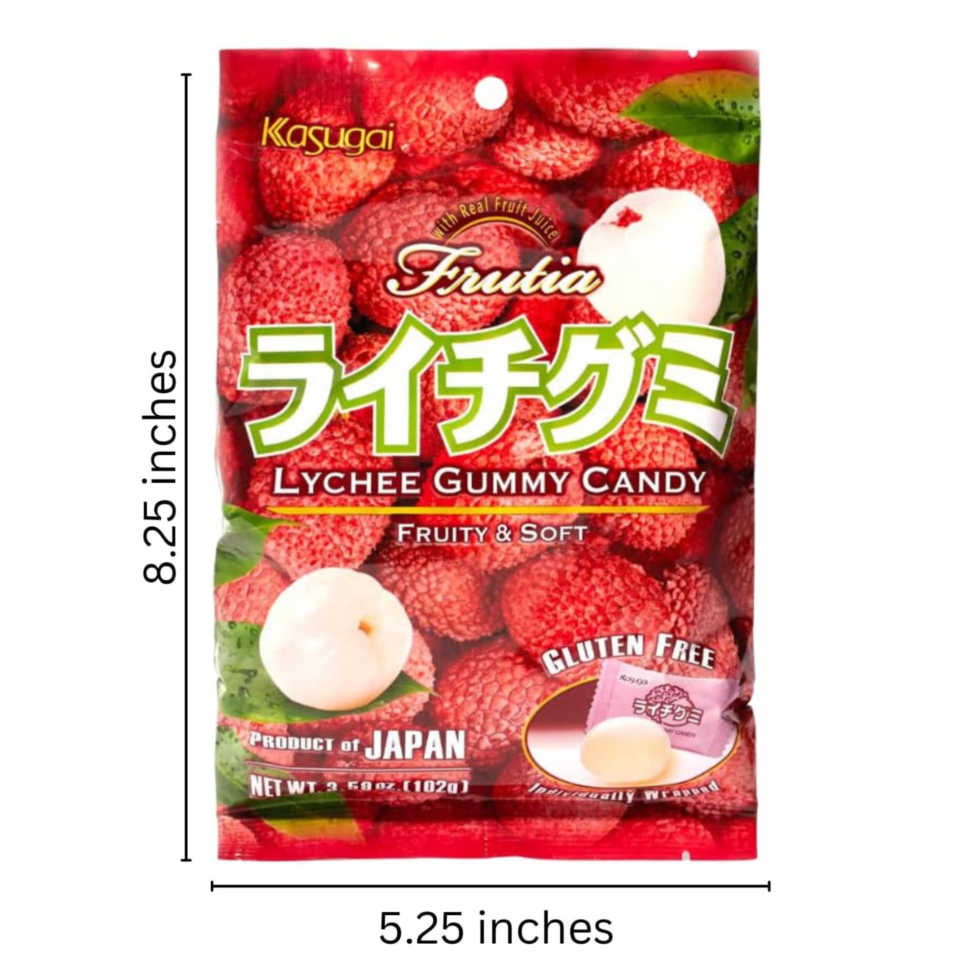 Kasugai Japanese Gummy Candy with Real Fruit Juice (4 Pack) (Yuzu, Kiwifruit, Lychee, Peach) Gift Set Assortment