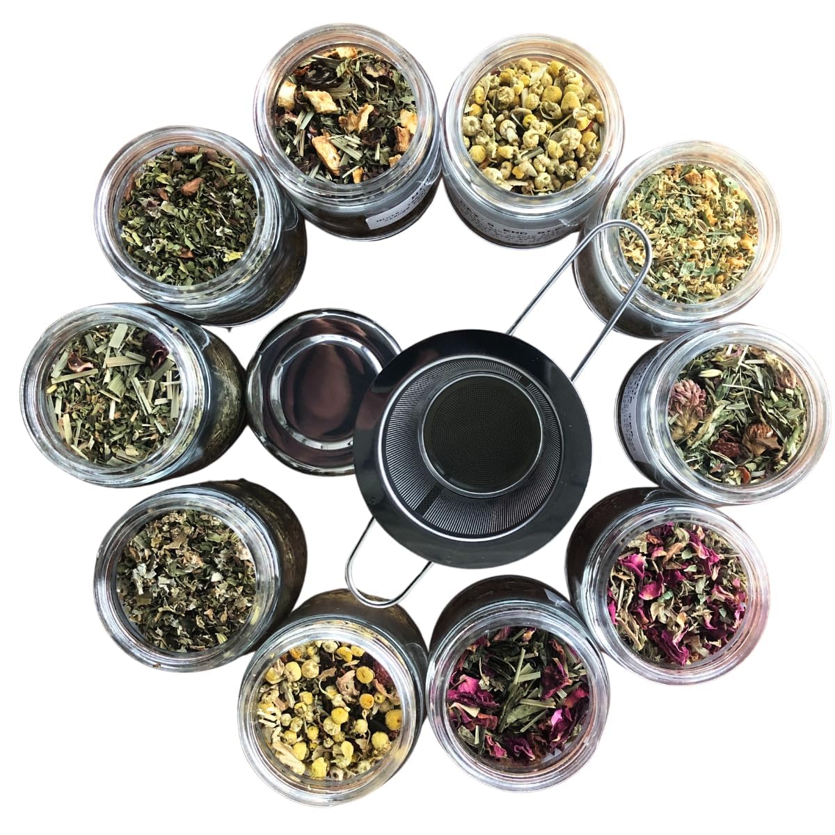Smoke Camp Crafts Loose Leaf Herbal Tea Gift Set with Stainless Steel Infuser, 10 Unique Flavors, Handcrafted, USDA Organic, Tisane Tea Sampler, Pack