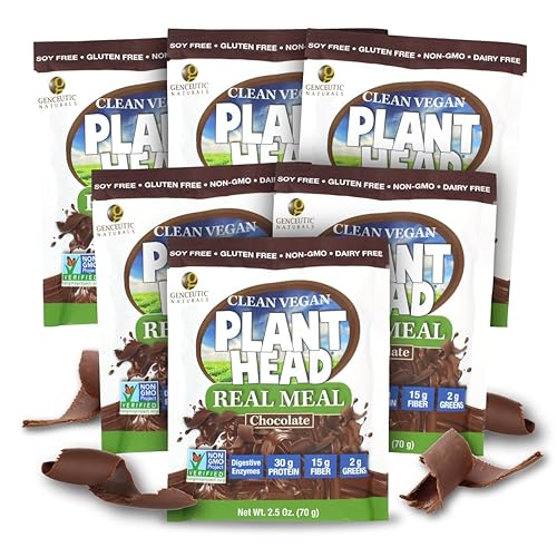 Nature's Answer Plant Head Real Meal Replacement Powder, Chocolate, 30g Protein, 15g Fiber, Vegan, Gluten-Free, Single Servings, 2.5 oz Travel