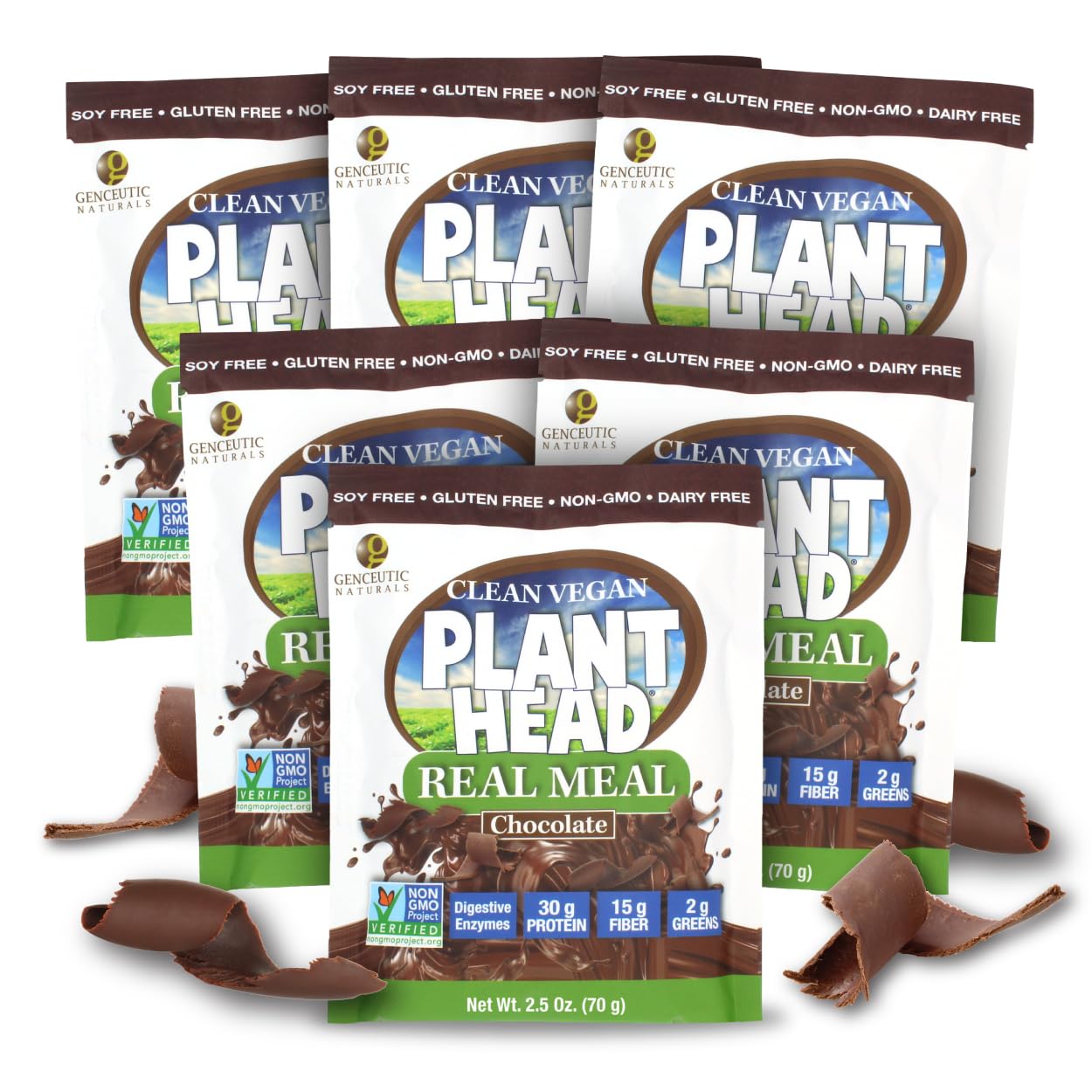 Nature's Answer Plant Head Real Meal Replacement Powder, Chocolate, 30g Protein, 15g Fiber, Vegan, Gluten-Free, Single Servings, 2.5 oz Travel