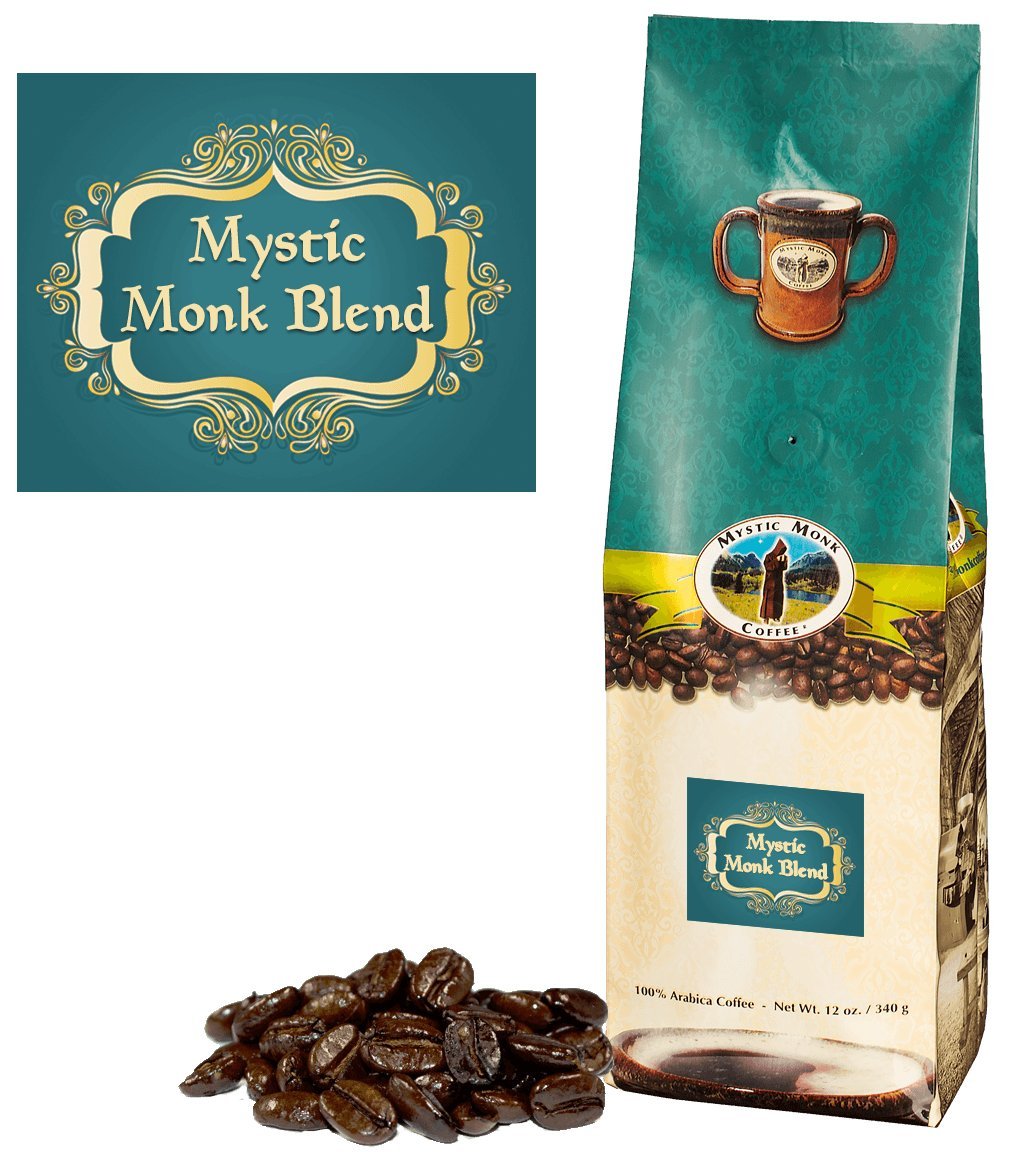 Mystic Monk Coffee: Mystic Monk Blend Whole Bean (Dark Roast 100% Arabica) - 12 ounce bag