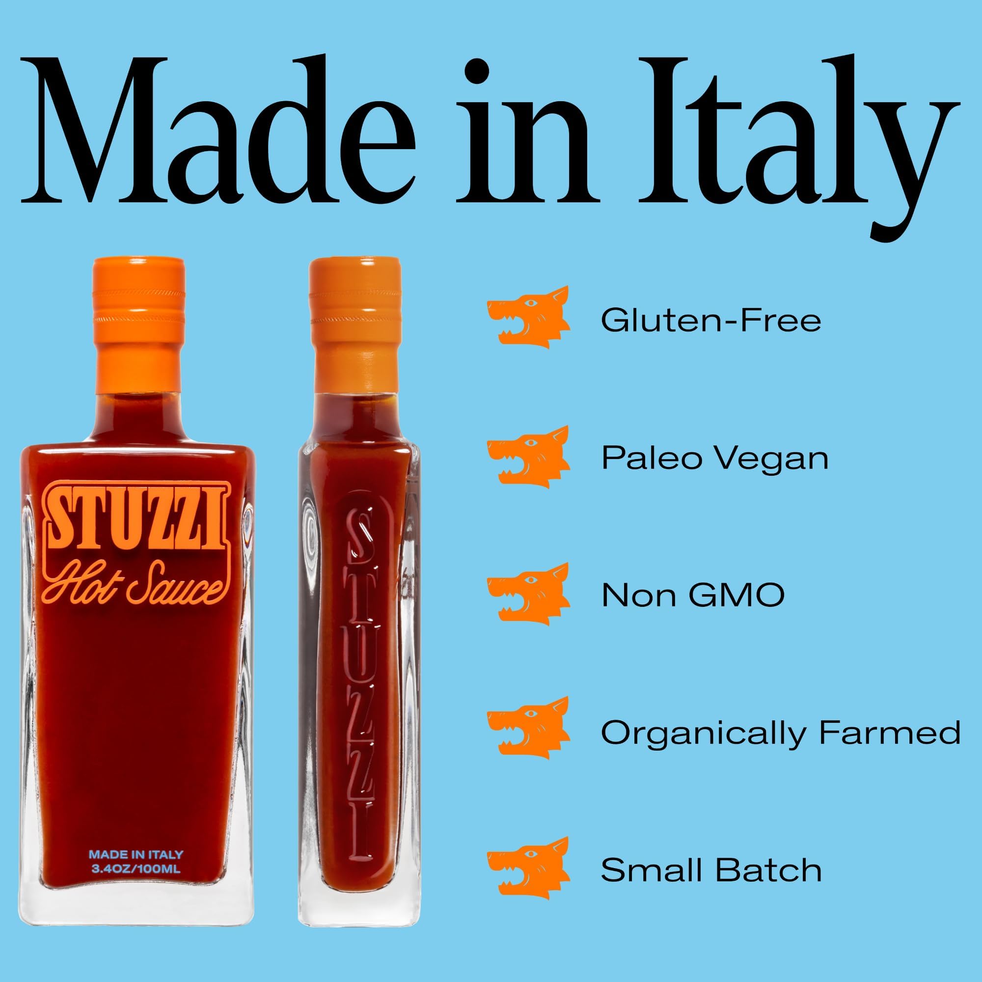 Stuzzi Premium Hot Sauce - Italian Craft Sauce with Dried Calabrian & Fresh Cayenne Peppers 3 Pack (3.4 oz) - All-Natural, Vegan, Gluten-Free