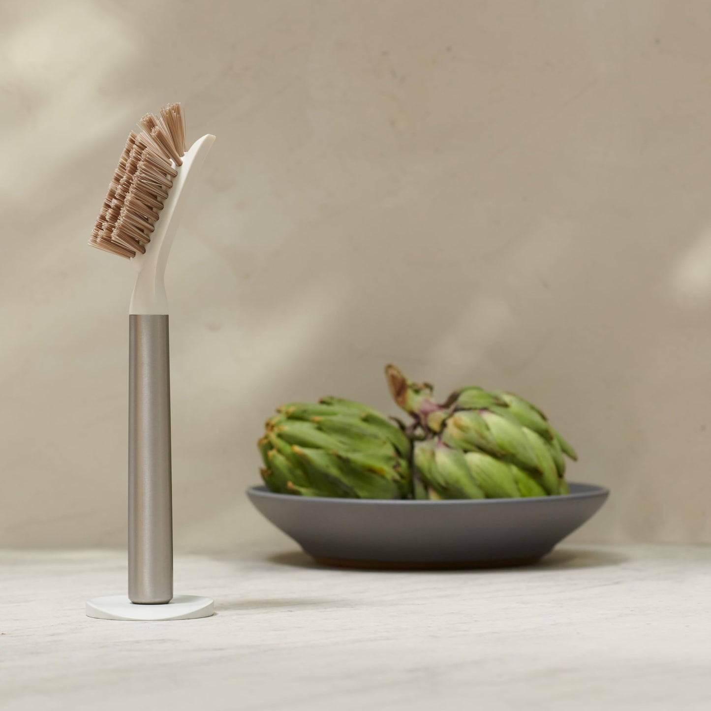 Curio Home Goods Ionic Dish Brush, Magnetized to Stand Upright, Stainless Steel with Replaceable Head, Onyx/Black