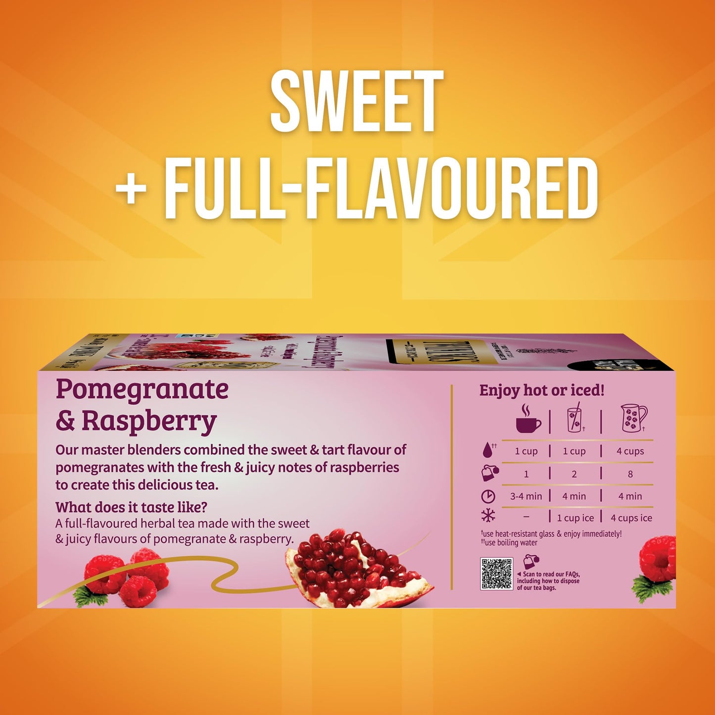 Twinings Pomegranate & Raspberry Herbal Tea Individually Wrapped Bags, 100 Count (Pack of 1), Naturally Caffeine-Free, Enjoy Hot or Iced, 100 Teabags