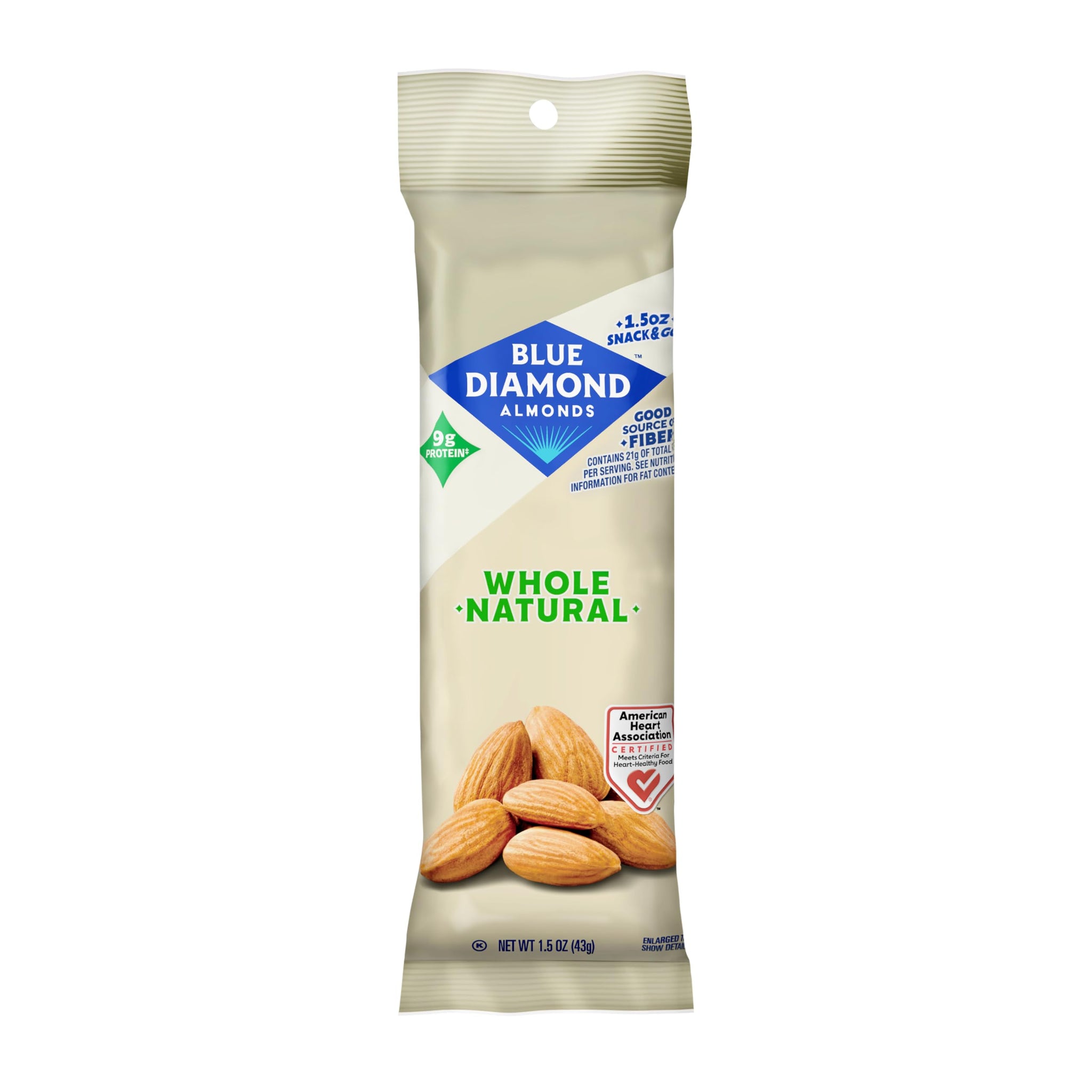 Blue Diamond Almonds, Whole Natural, 1.5 oz