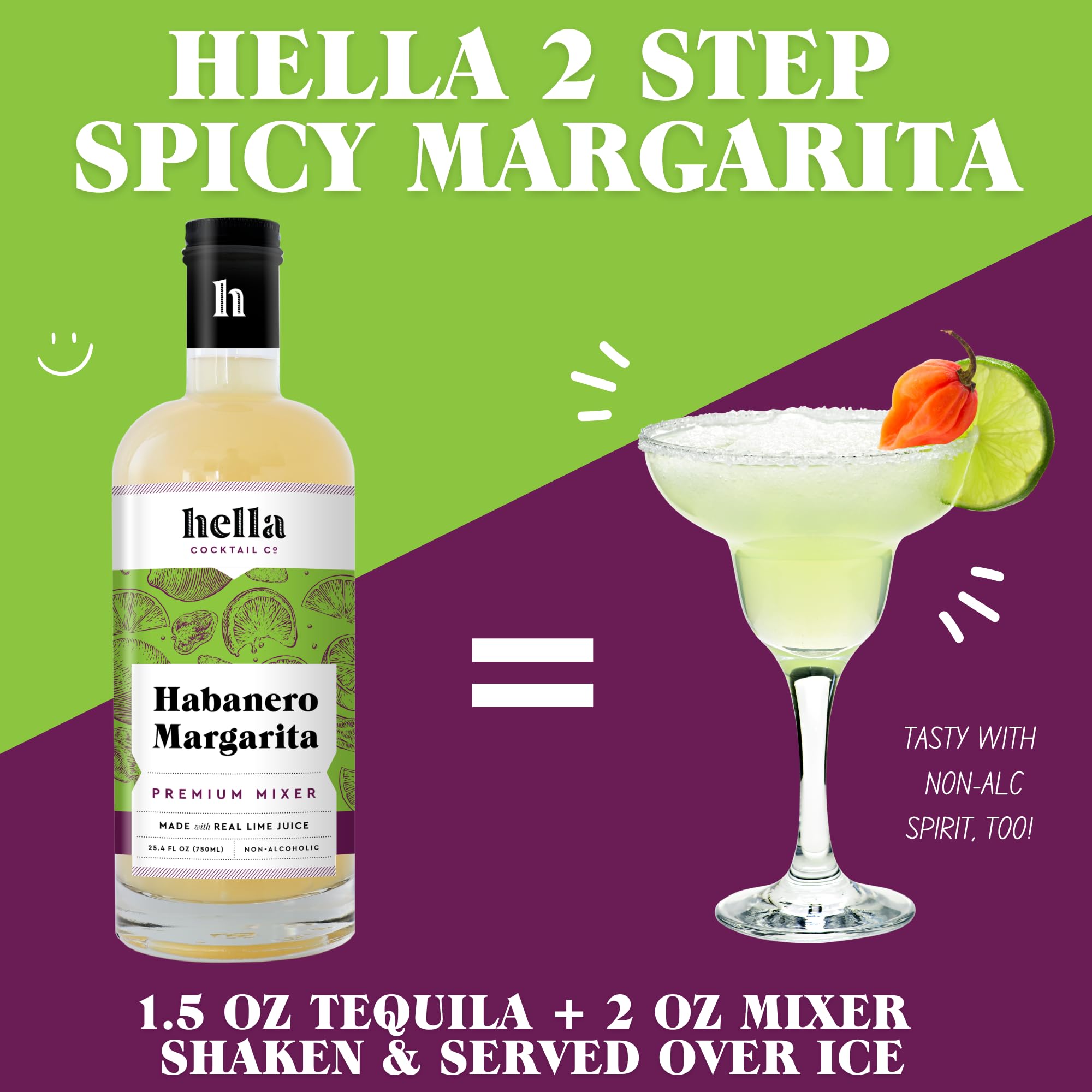 Hella Cocktail Co., Bitters Habanero Margarita Mixer, 750ml - All-Natural Habanero Margarita Mixer