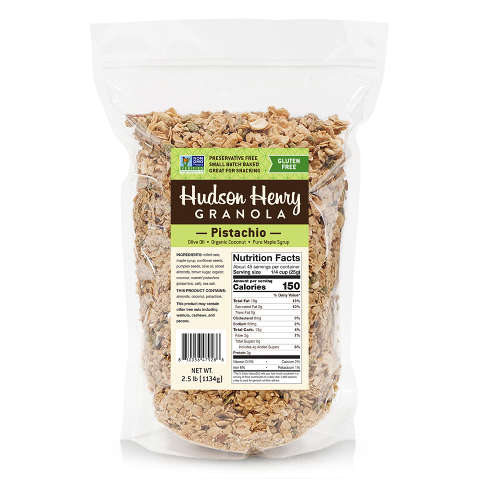 Hudson Henry Pistachio Almond Granola | Gluten Free Granola with Nuts and Seeds | Vegan, Non-GMO & Small Batch Baked with Pure Maple Syrup & Extra