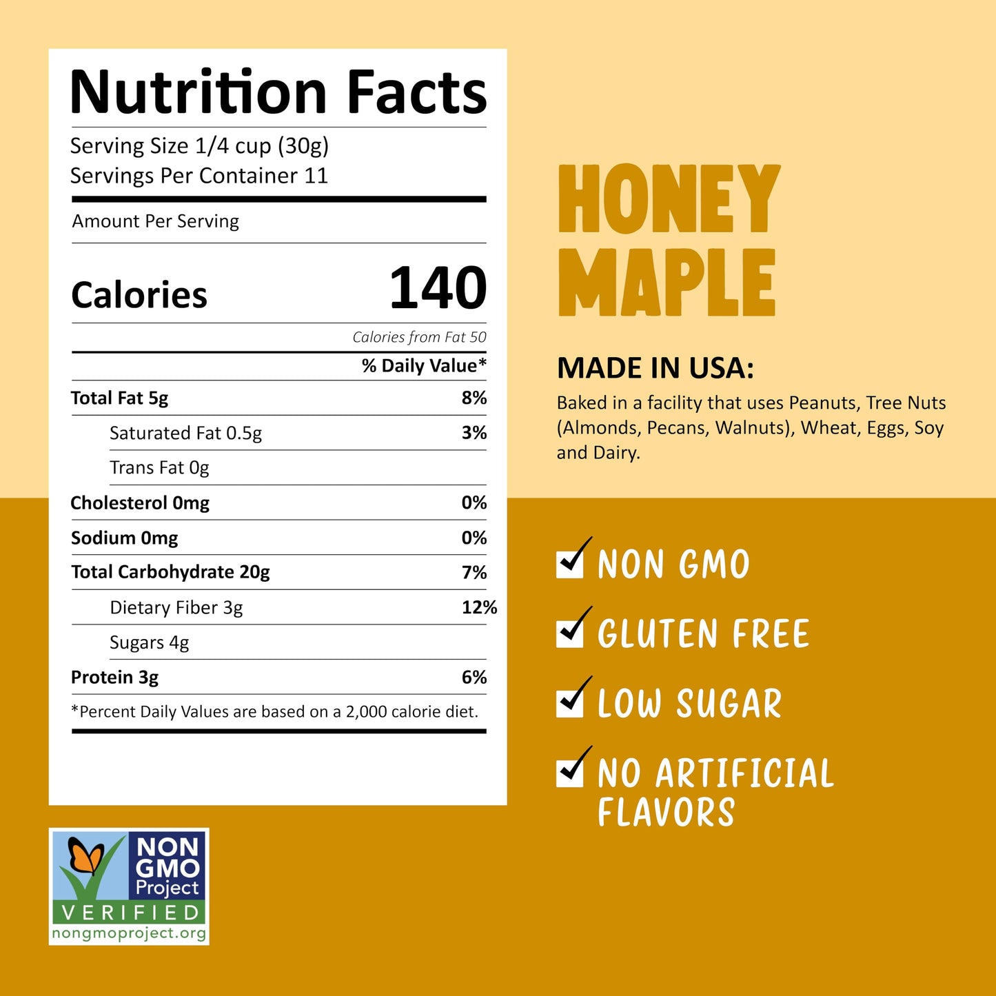 Kelly's Four Plus Granola Cereal | Honey Maple Healthy Granola for Yogurt | Hand Made Snacks for Breakfast - 12 oz