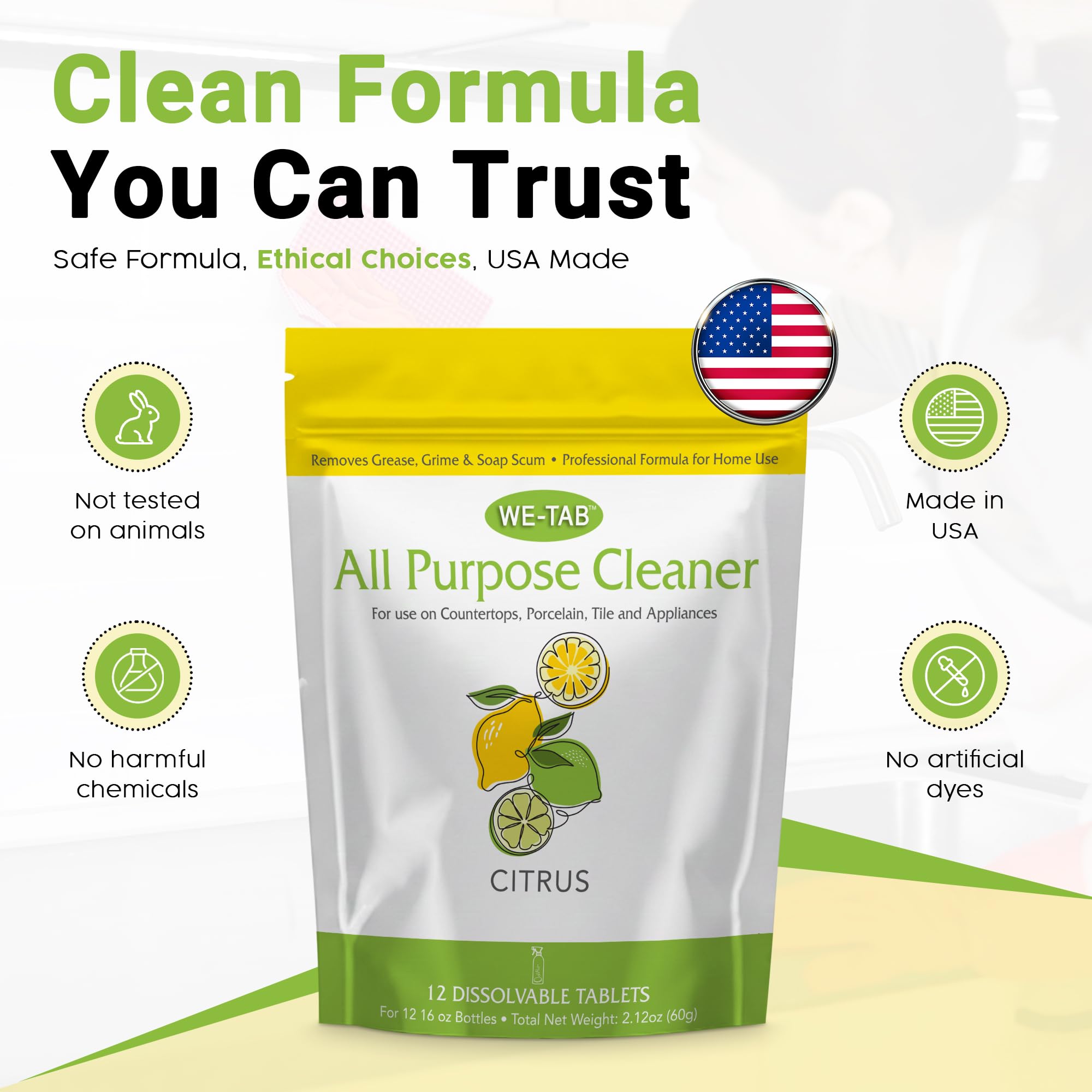 All Purpose Cleaner Concentrate Refill, Multi Surface Clean Refill, Non-toxic Cleaning Tablets 12-pack. Makes 192 fl oz (12x16Fl oz) Bottles of Spray