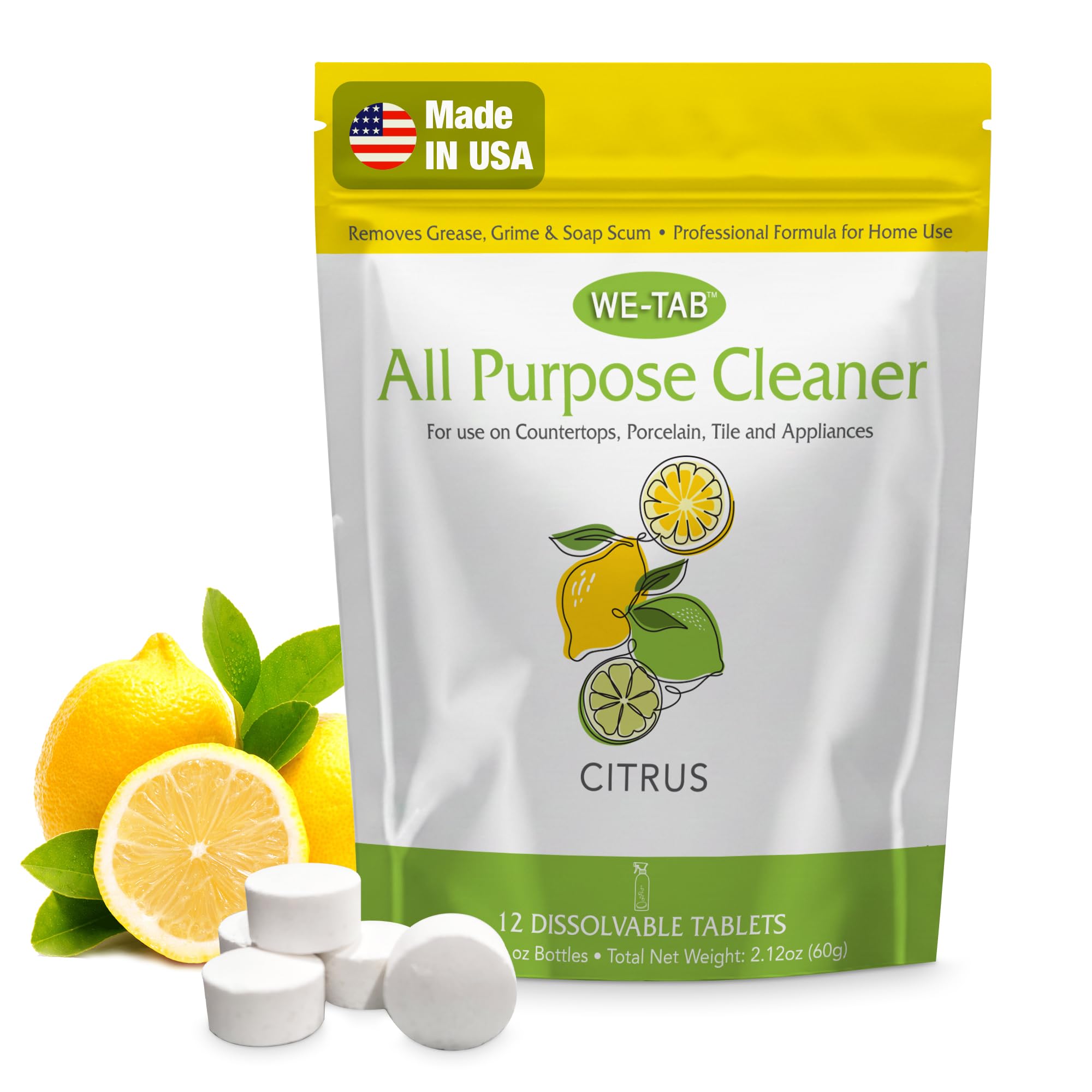 All Purpose Cleaner Concentrate Refill, Multi Surface Clean Refill, Non-toxic Cleaning Tablets 12-pack. Makes 192 fl oz (12x16Fl oz) Bottles of Spray
