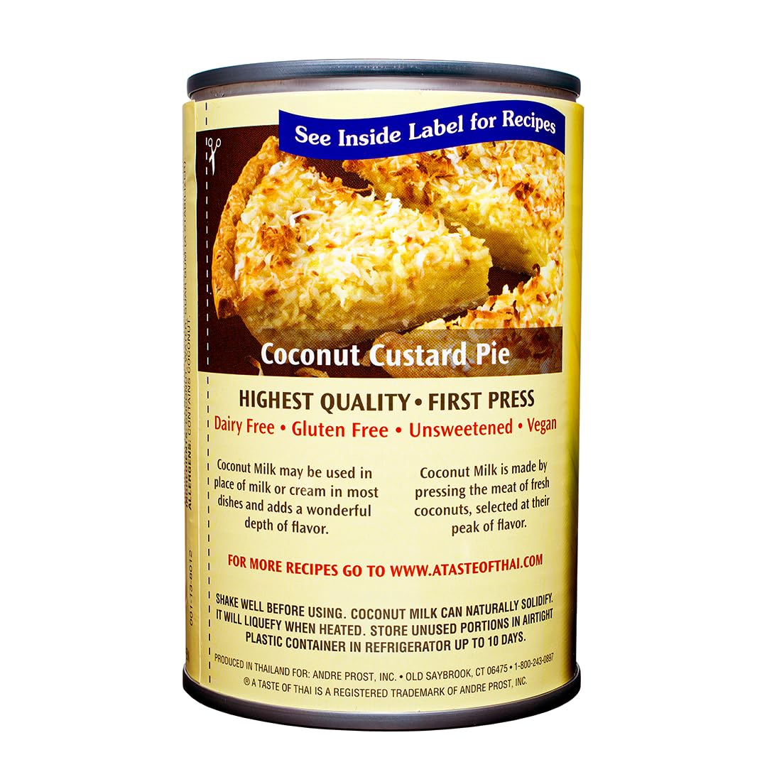 A Taste of Thai Coconut Milk Unsweetened | Canned, Ready to Use Creamy Coconut Cream | Non-GMO & Free of Gluten, Dairy, Trans Fat and Preservatives