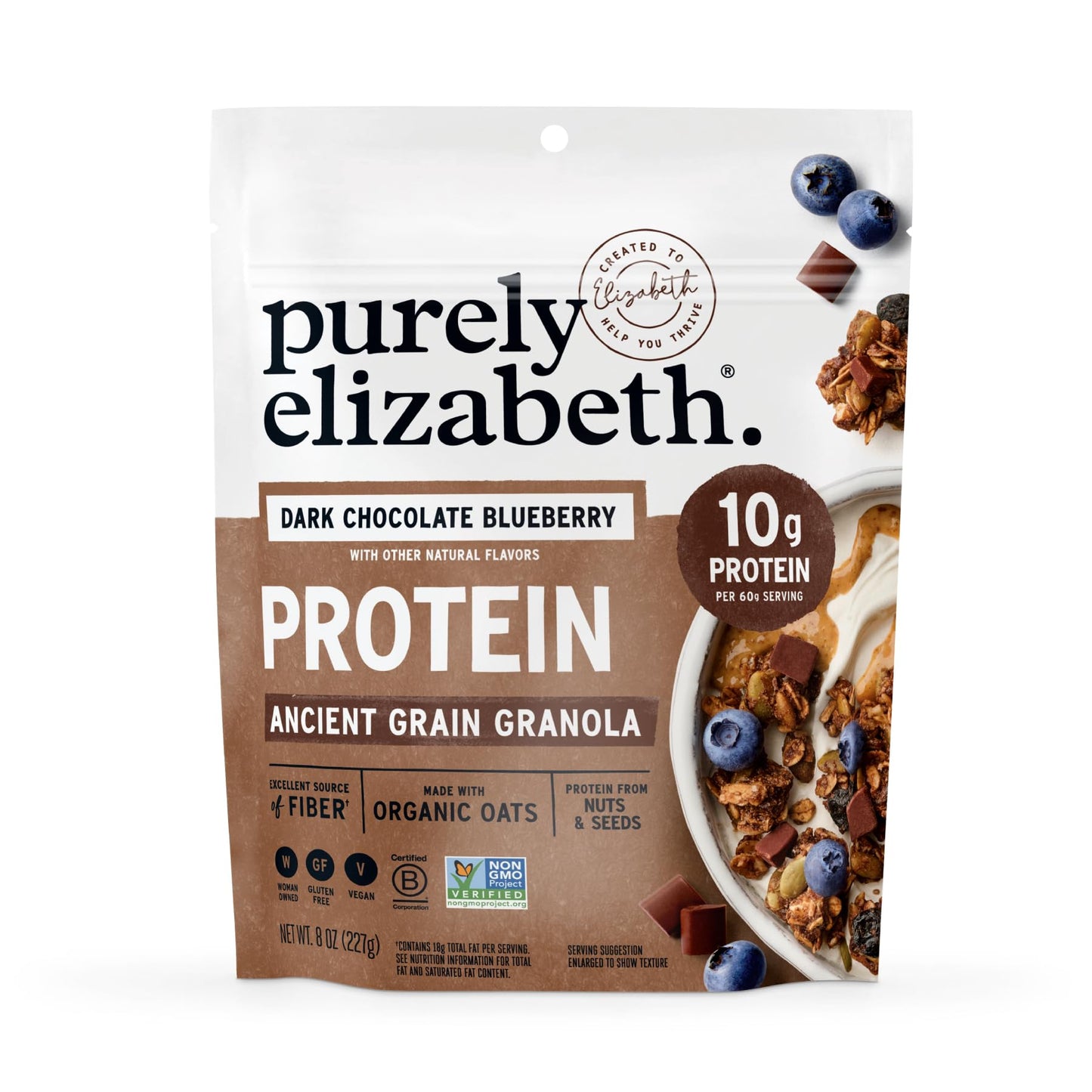 Purely Elizabeth, Protein Granola, Dark Chocolate Blueberry, 8oz Bag