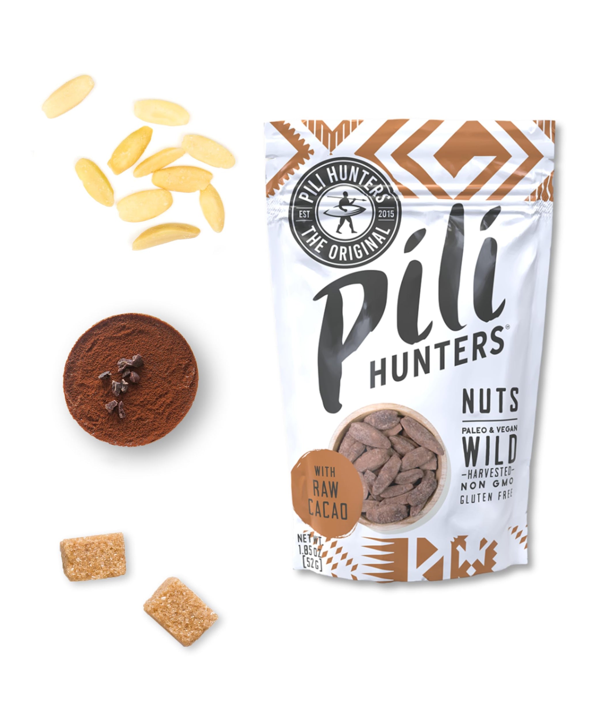 Pili Hunters - Wild Sprouted Pili Nuts, Raw Cacao (4 oz Bag) Vegan Snack for Low Carb Energy, Gluten Free, Superfood, As Seen on Shark Tank