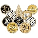 Black and Gold 30th Birthday Party Favor Chocolate Kisses Candy Stickers - 0.75 in. Round - 180 Labels
