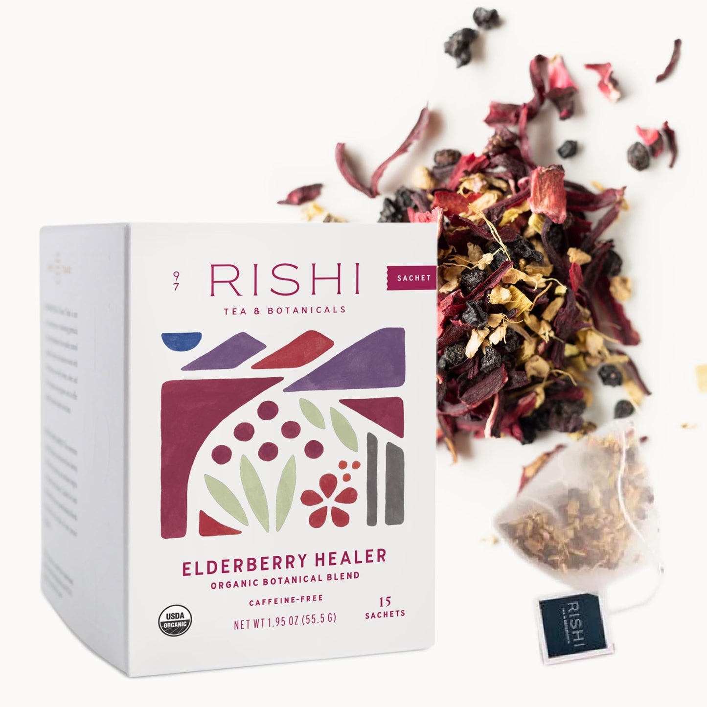 Rishi Tea Elderberry Healer Herbal Tea - Organic, Caffeine Free Sachet Bags, Antioxidant Elderberry with Ginger & Hibiscus - 15 Count (Pack of 1)