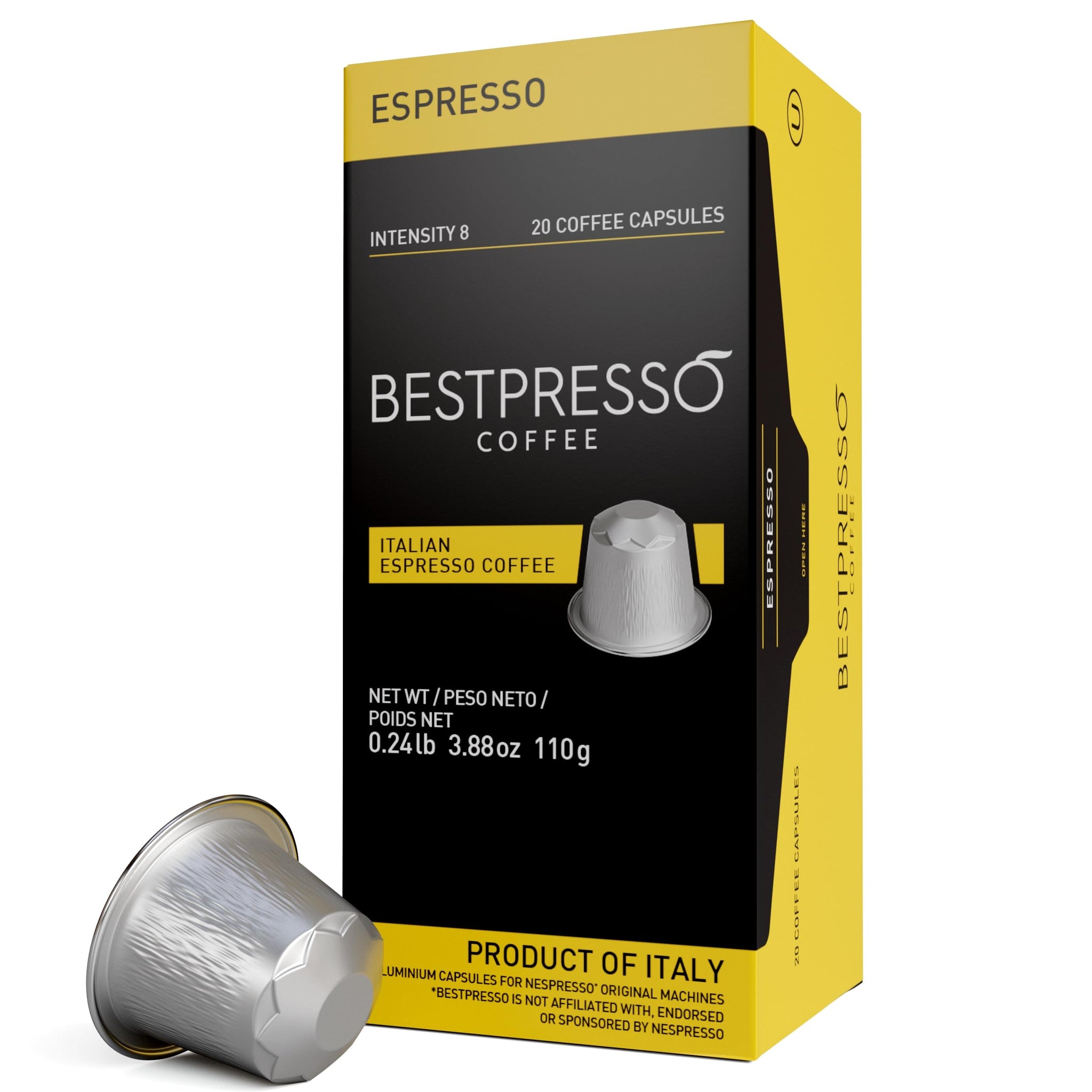 Bestpresso Coffee for Nespresso Original Machine 120 Aluminum pods Certified Genuine Espresso Espresso Blend (Medium Intensity) Pods Compatible