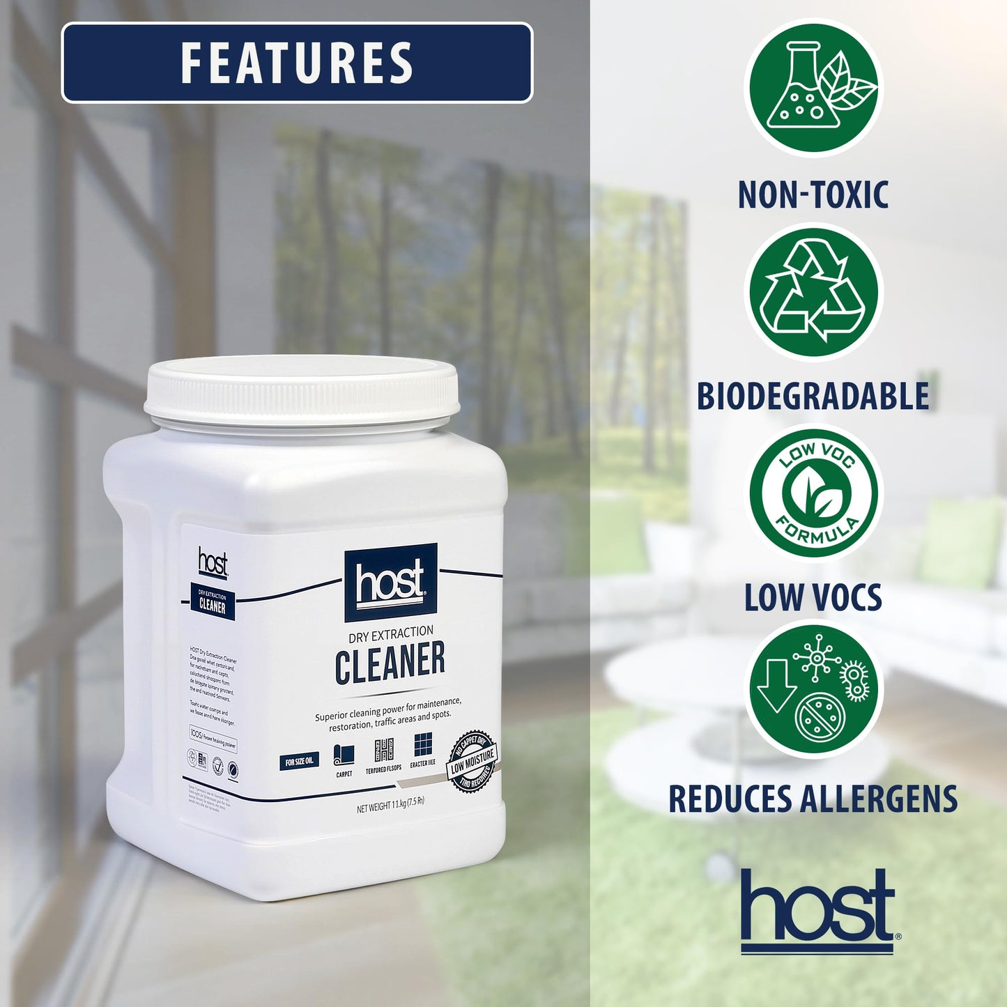 HOST® Dry Extraction Cleaner - Natural, Non-Toxic, Biodegradable Cleaning Compound for Carpets, Grouted Tile, and Textured Floors - Low Moisture