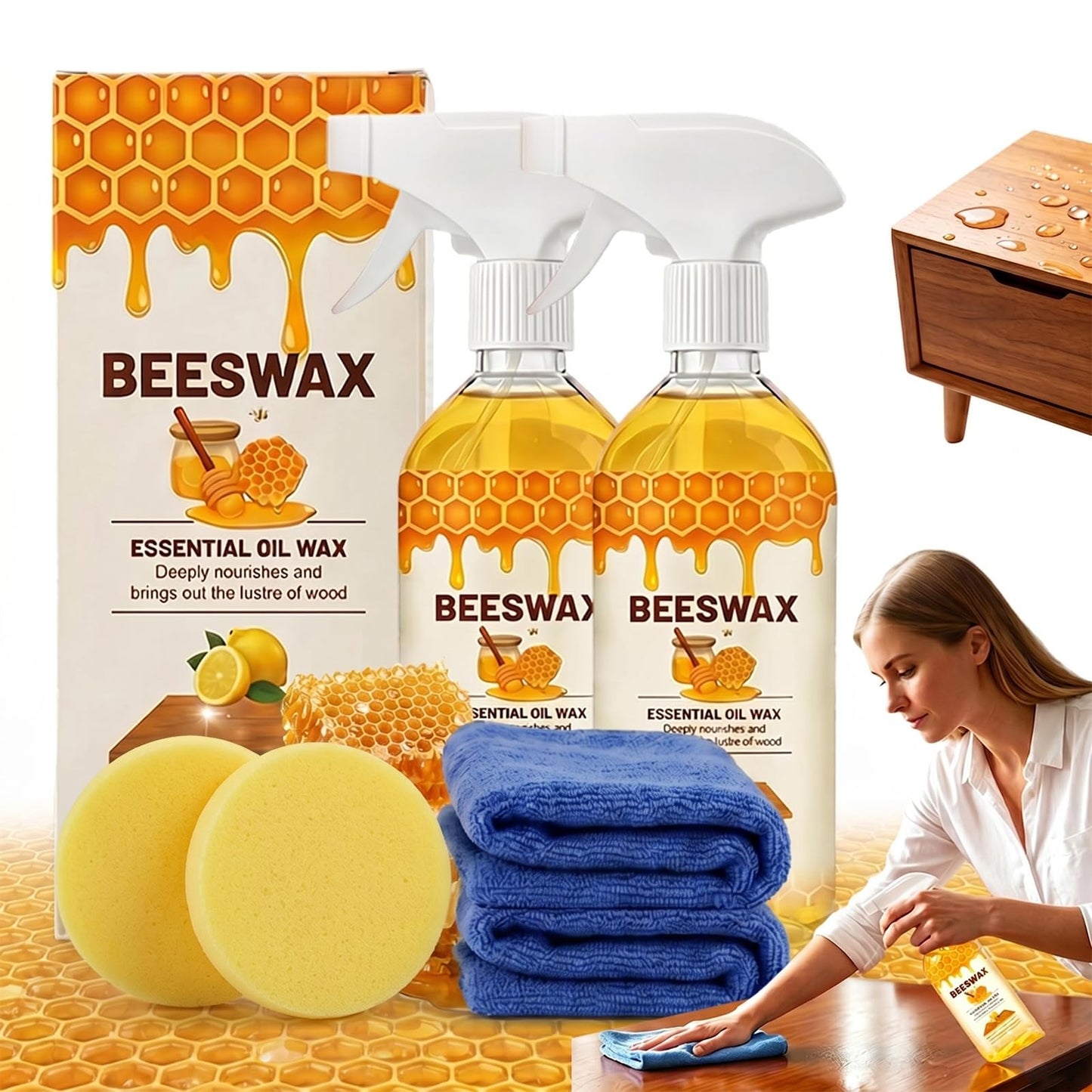 355ml Beeswax Wood Polish, 2026 New Natural Beeswax Furniture Polish and Cleaner Micro Molecularized Essential Oil Spray Furniture Restorer Includes A