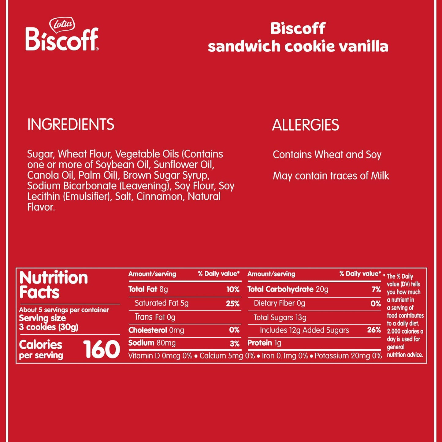 Lotus Biscoff Sandwich Cookies, Vanilla, 22 Cookies per pack, 7.76 Ounce