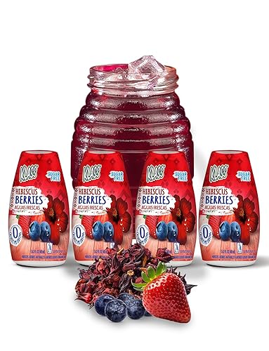 Klass Aguas Frescas | Liquid Water Enhancer | Hibiscus Berries | Naturally Flavored | Sugar Free | Zero Calories Per Serving | Keto | 4 Bottles, Makes