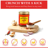 CHILE CRUNCH - Hot Spicy Crunchy Condiment - All Natural Roasted Chili Peppers, Garlic & Onion Crisp Sauce - Vegan, Gluten-Free, No Preservatives