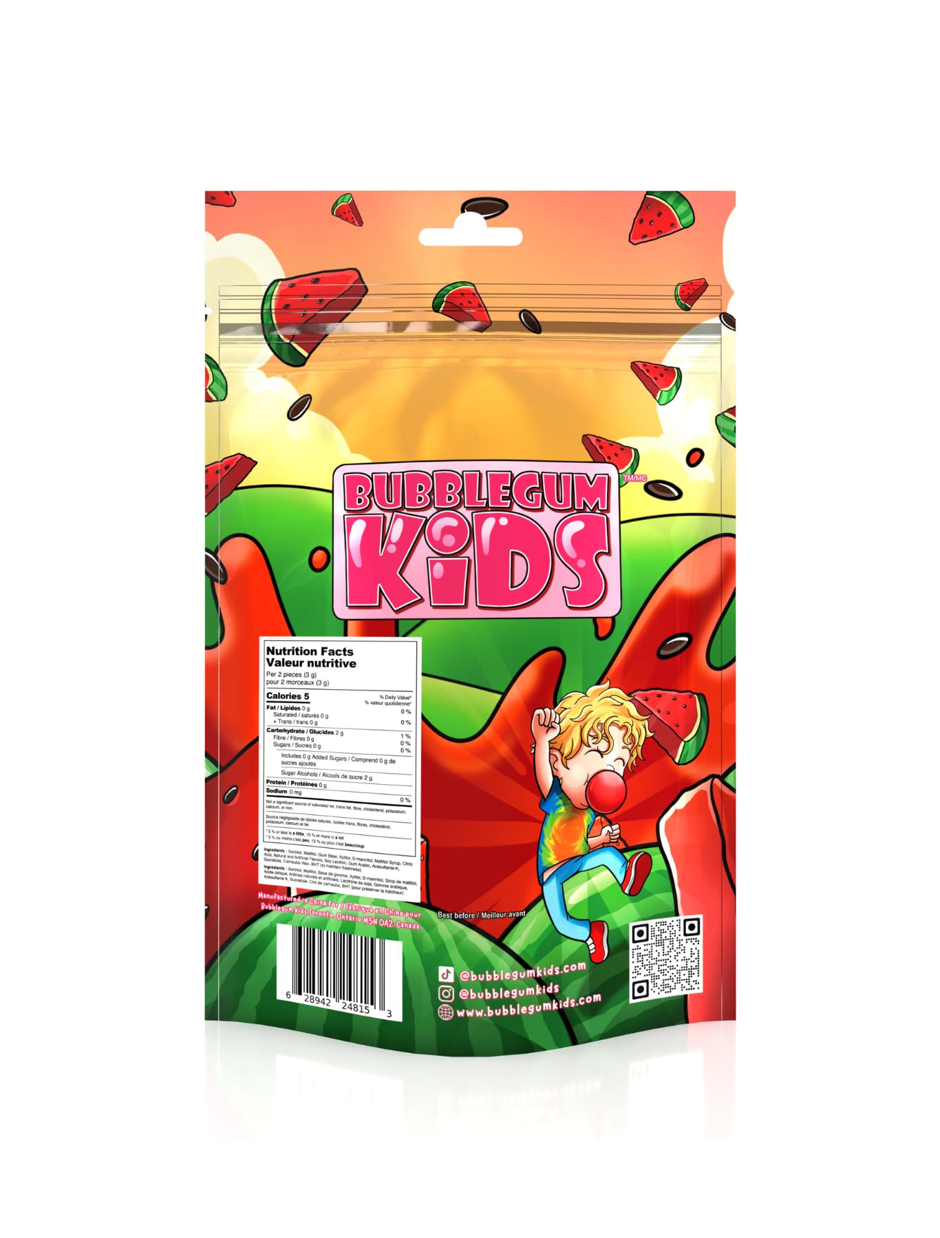 Bubblegum Kids Variety Pack Sugar Free Gum | Sugarless Gum with Xylitol | Vegan, Low Calorie Candy for Kids & Adults | 4 Flavors: Watermelon, Banana