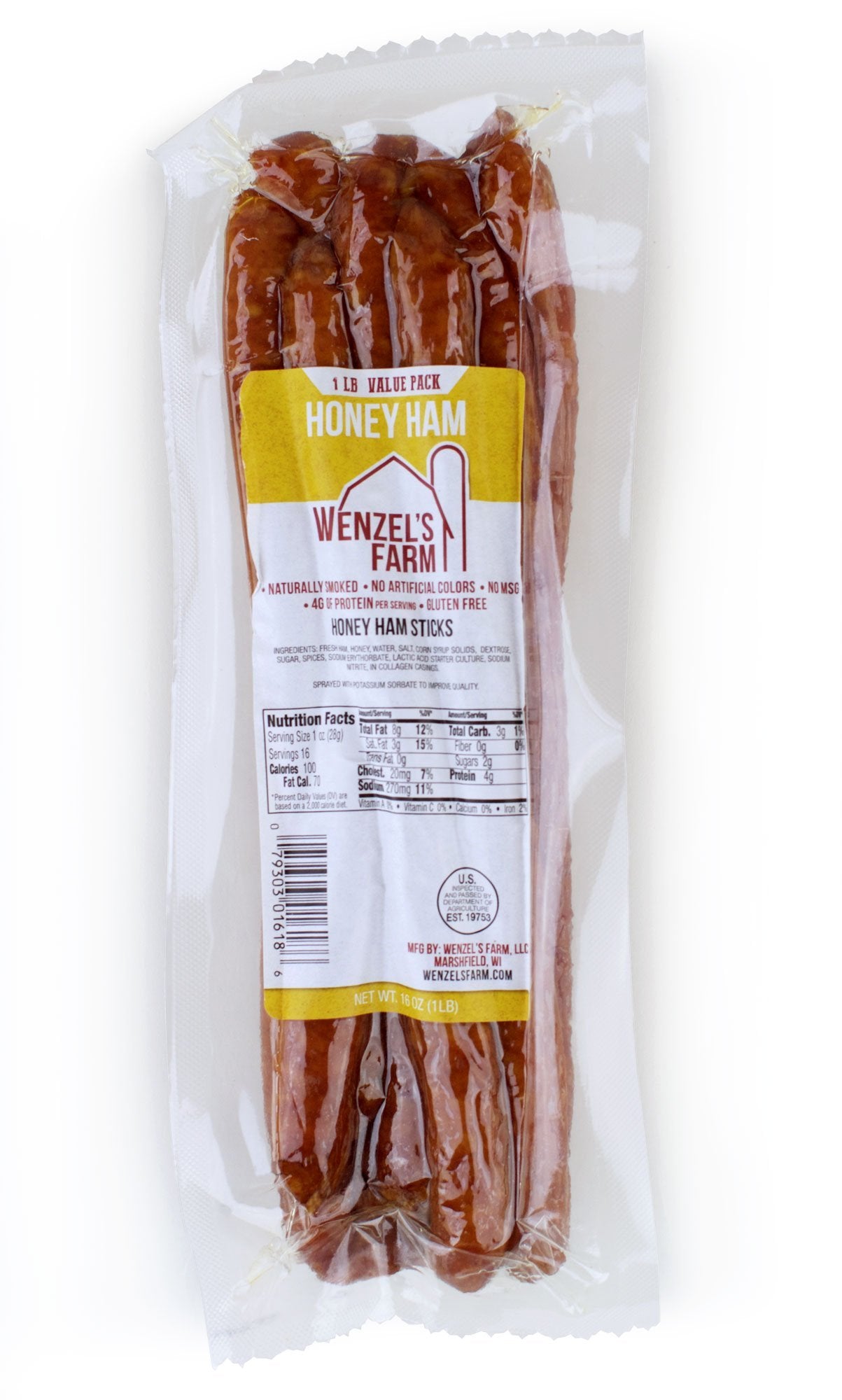 Wenzel’s Farm Honey Ham Sticks ?Supports Active Lifestyles? Flavorful, Naturally Smoked ? High Protein, Low Carb ? No MSG, Fillers, Binders