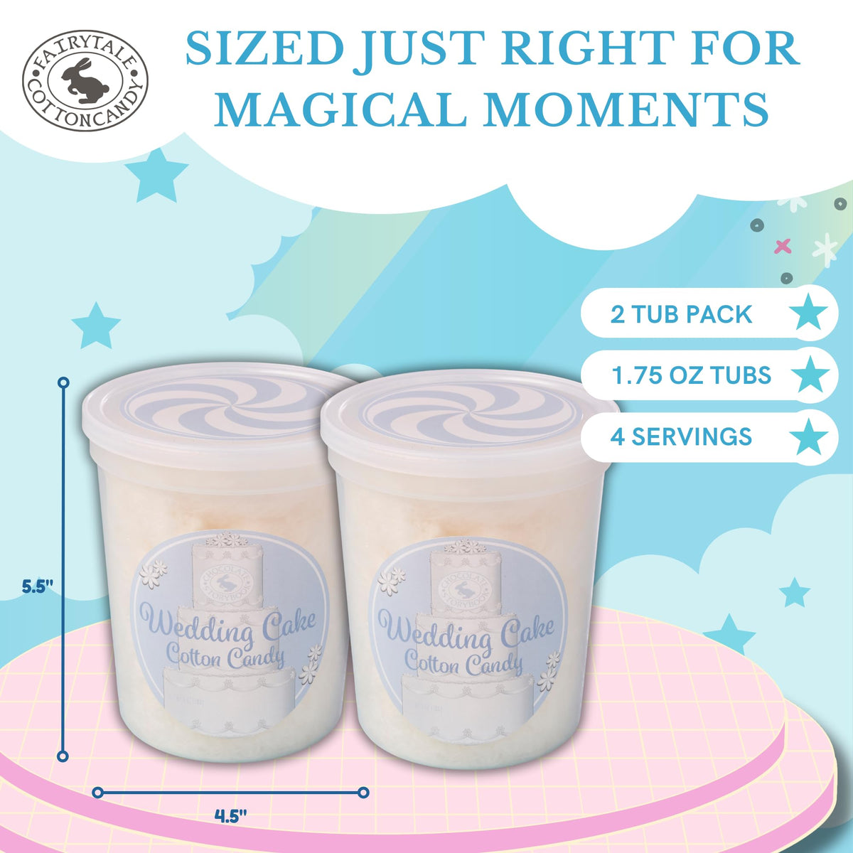 CHOCOLATE STORYBOOK Gourmet Flavored Cotton Candy - Unique Idea for Holidays, Birthdays, Gag Gifts, Party Favors (Wedding Cake, 1.75 oz, 2-Pack)