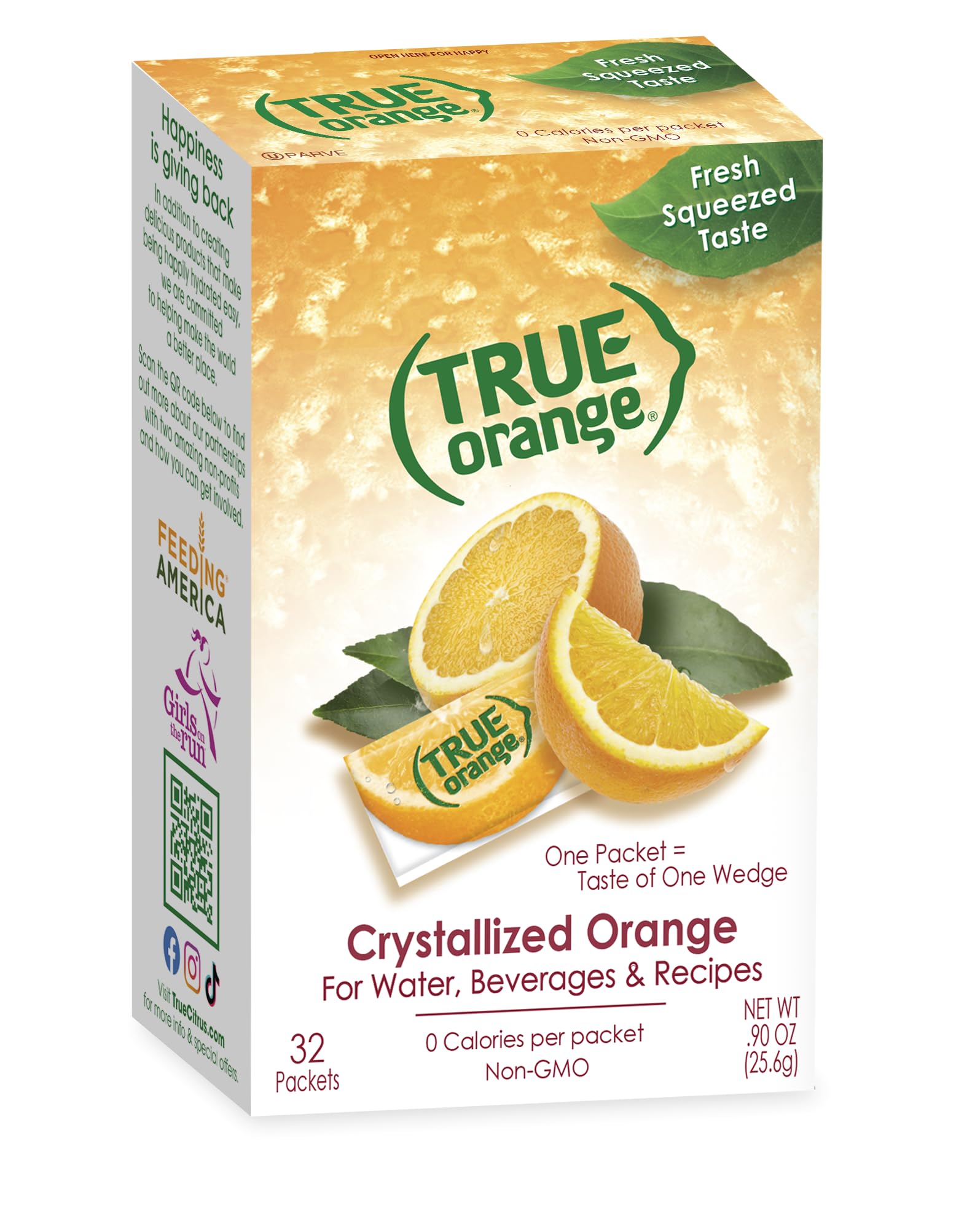 True Orange 32ct (Pack of 1) - Water Enhancer - Bulk Dispenser - 0 Calorie Drink Mix Packets for Water - Orange Flavoring Powder Packets