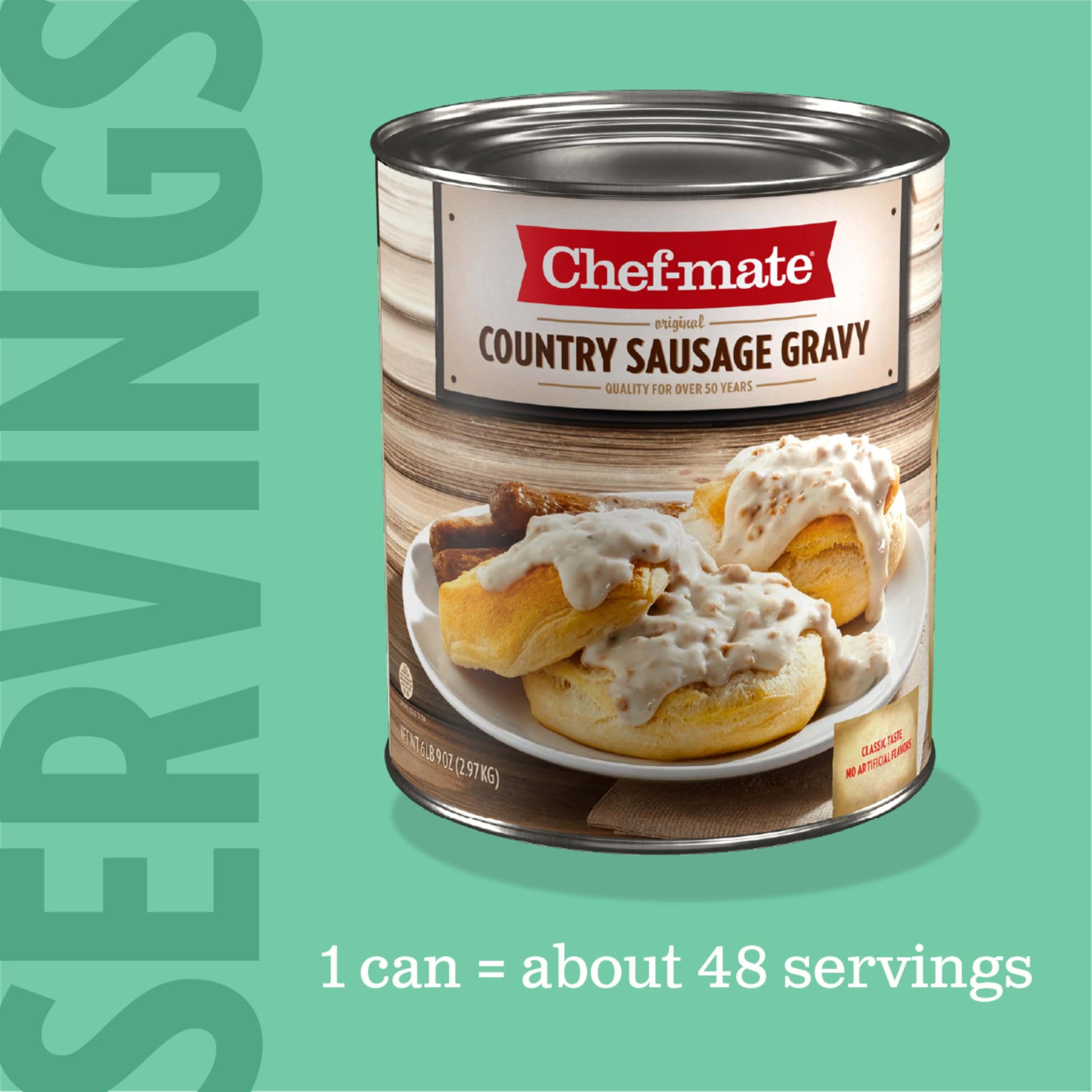 Chef-mate Country Sausage Gravy, Breakfast Sausage, Biscuits and Gravy, 6 lb 9 oz (#10 Can Bulk)