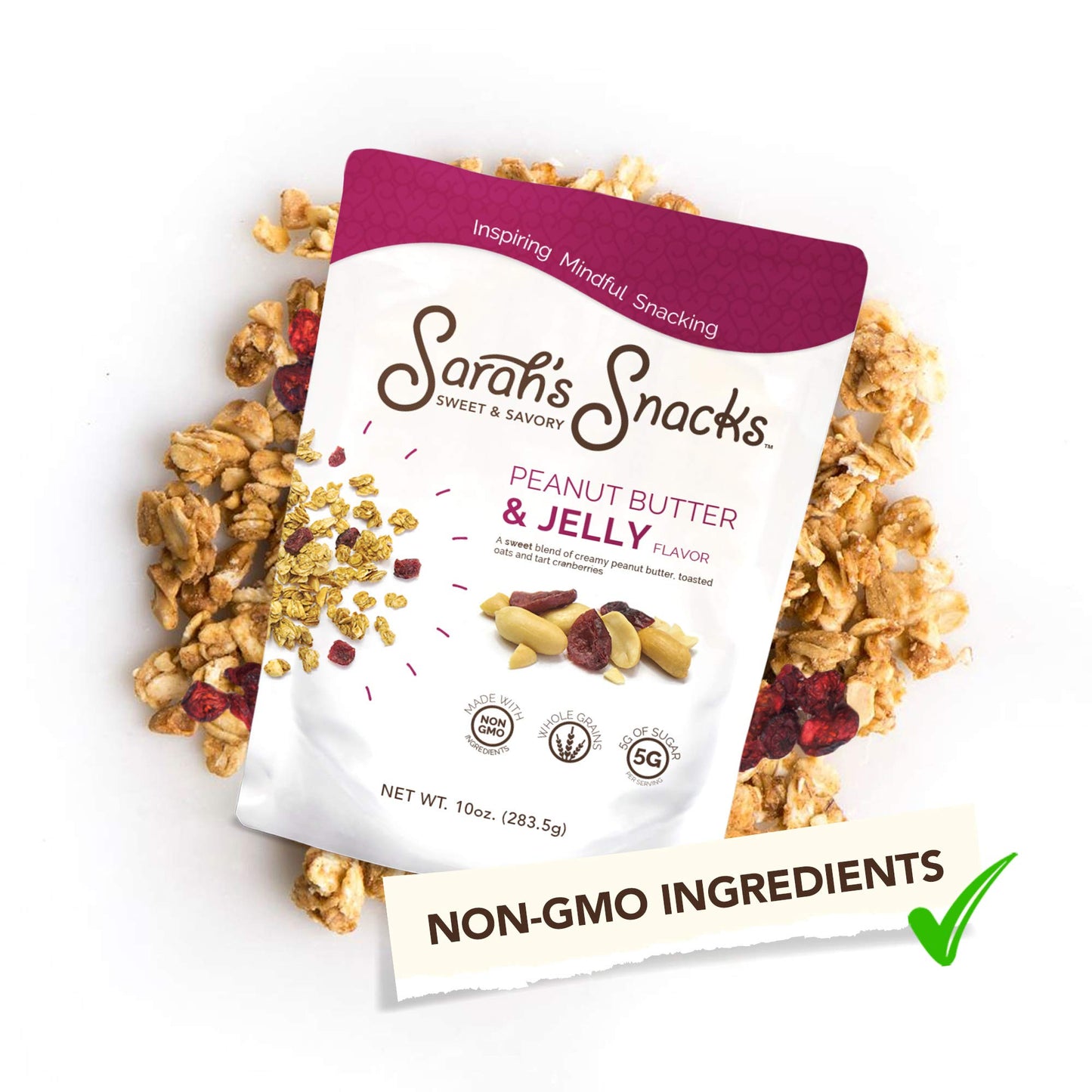 Peanut Butter and Jelly Snack Mix, Low Carb Granola, Non-GMO, Dairy Free, with Whole Grain Oats, Dried Cranberries, and Organic Cinnamon, Granola