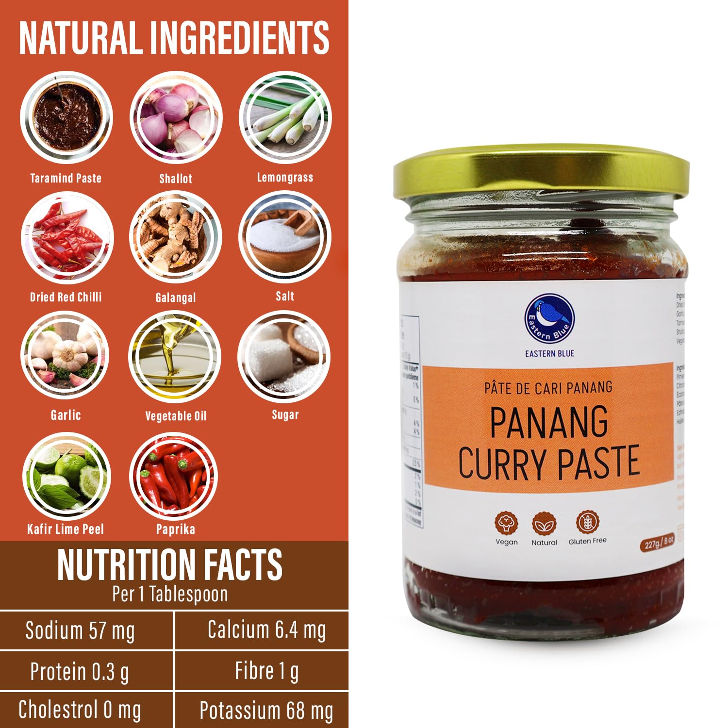 Eastern Blue Thai Curry Paste - Thai Panang Curry Paste 8 Oz | Authentic Thai Curry Sauce for Tasty Dishes and Curries | Vegan, Gluten Free & Nuts