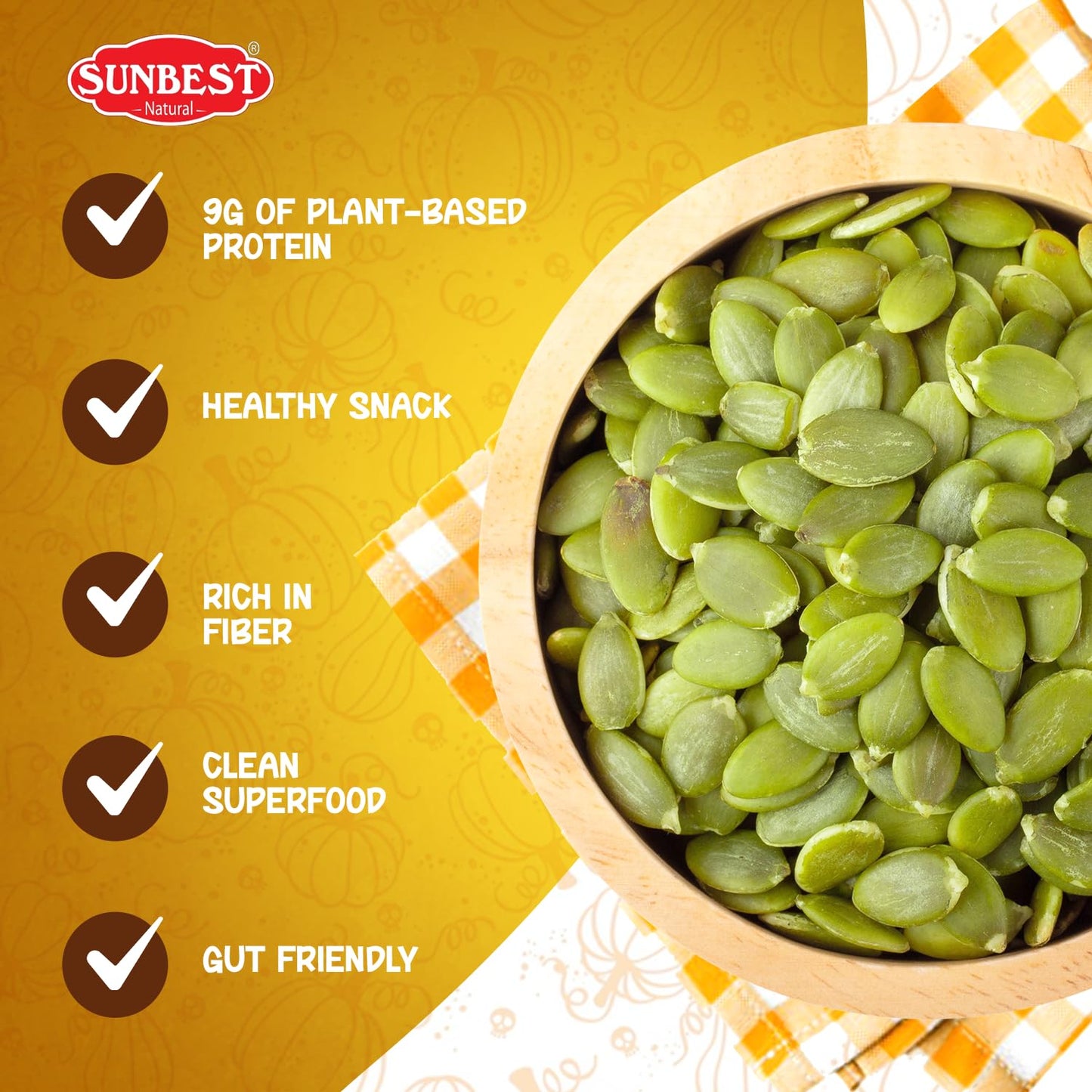 Sunbest Natural Raw Pumpkin Seeds, 5 lbs - Unsalted & Shelled - Bulk Bag, Whole Pepitas, Pumpkin Seeds to Eat - For Snacking, Baking & Topping - Rich