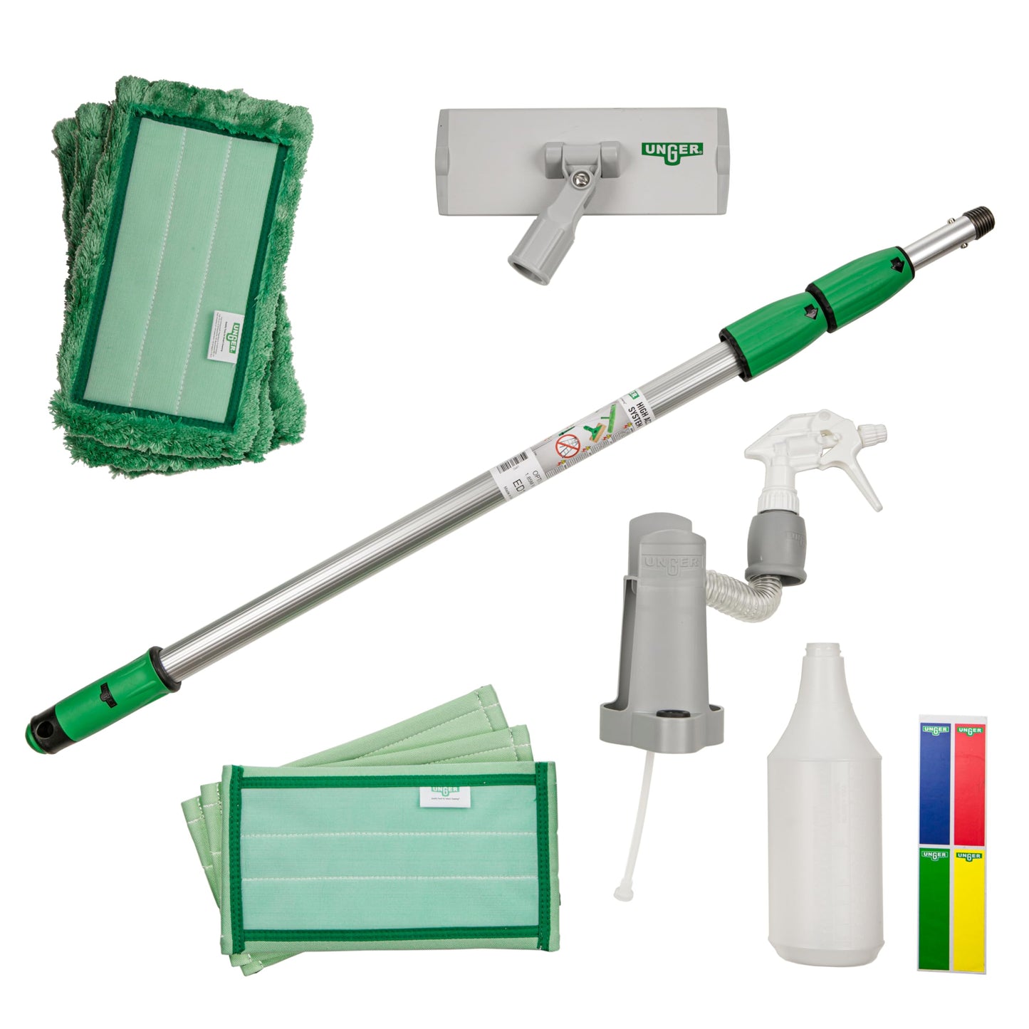 Unger Commercial SpeedClean Window Cleaning Kit - Complete Set with Telescopic Pole, Washing Pad for Streak-Free Windows and Glass