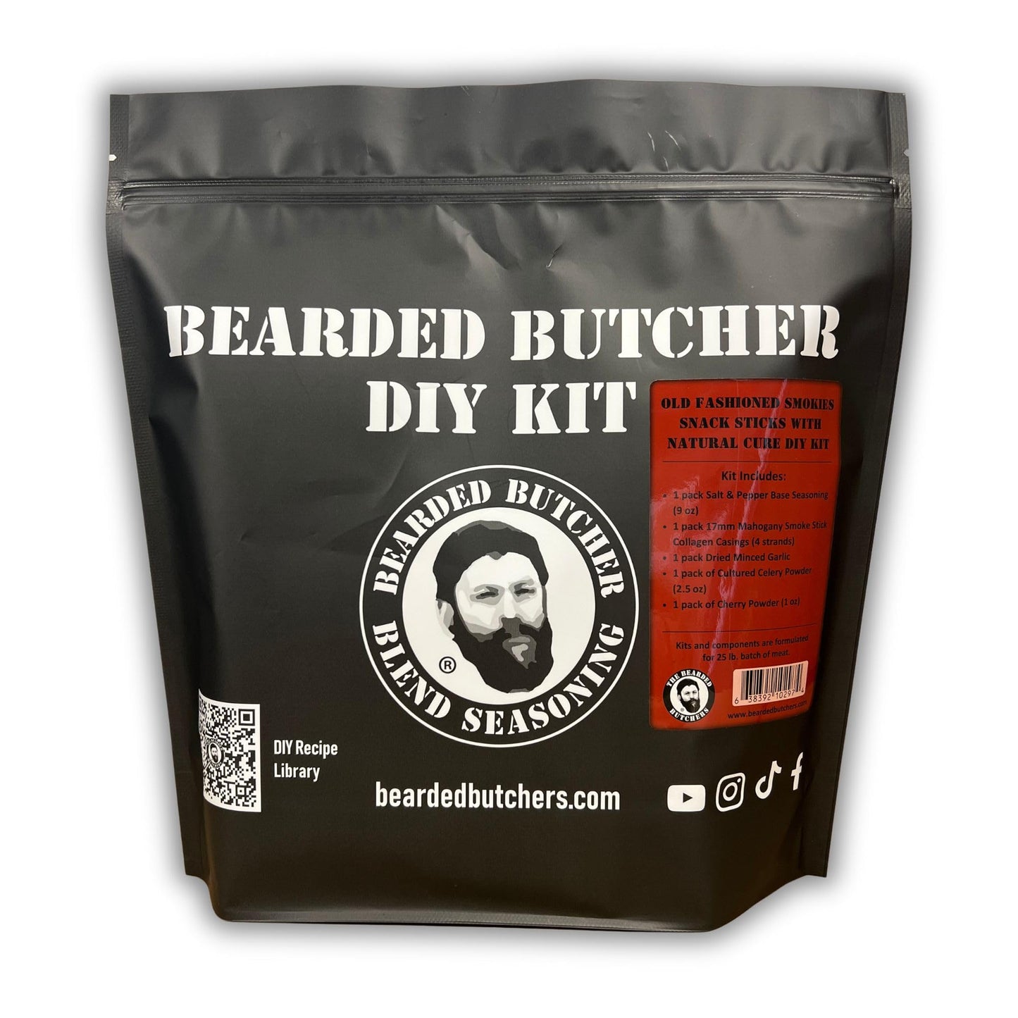Bearded Butchers Old Fashioned Smokies Snack Sticks DIY Kit with Natural Cure - Make 25 lbs of Delicious Homemade Smoky Snack Sticks - Includes