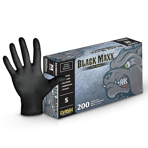 DASH Box of 100 - BMX100S Black Maxx Latex Exam Gloves - Black - 6.6 mil