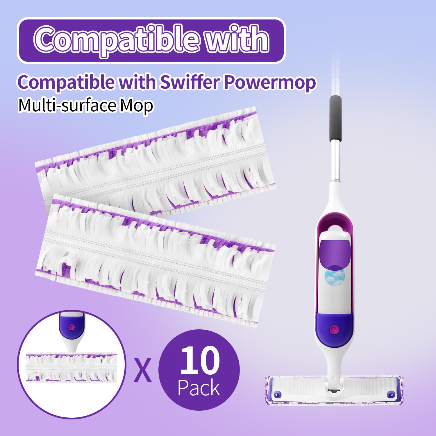ZHAYAO 10 Pack Disposable Power Mop Pads for Swiffer Power Mop Pads, Compatible with Swiffer Power Mop Refills, Unscented Spray Replacement Floor