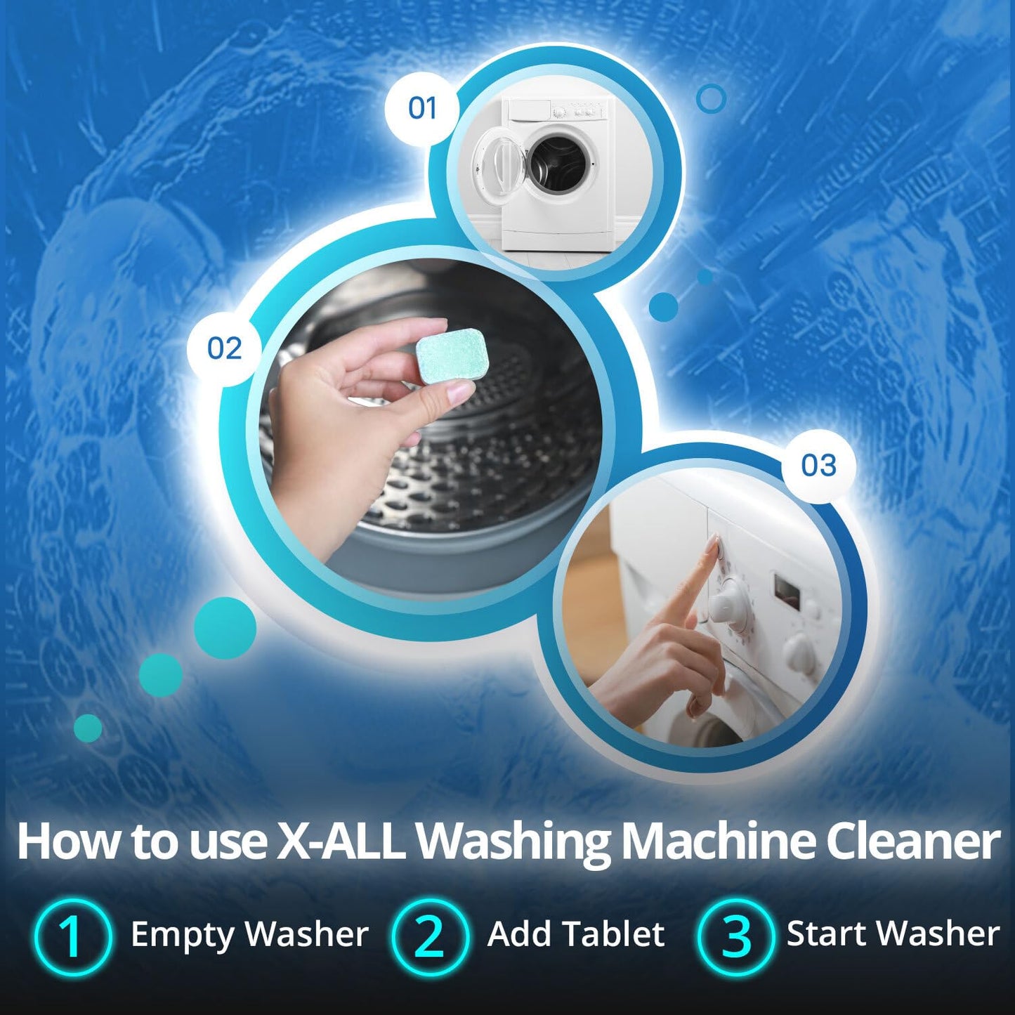 X-ALL Washing Machine Cleaner - Deep Cleaning Tablets, Cleans and refreshes the interior, Limescale and Mineral-Buildup - Deep Cleans Dirt for HE