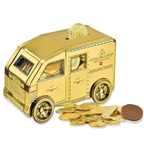 GoldKenn Metal Armored Truck with Milk Chocolate Coins - Premium Swiss Chocolate Gold Coins Wrapped in Gold for Kids & Adults - Chocolate Gift