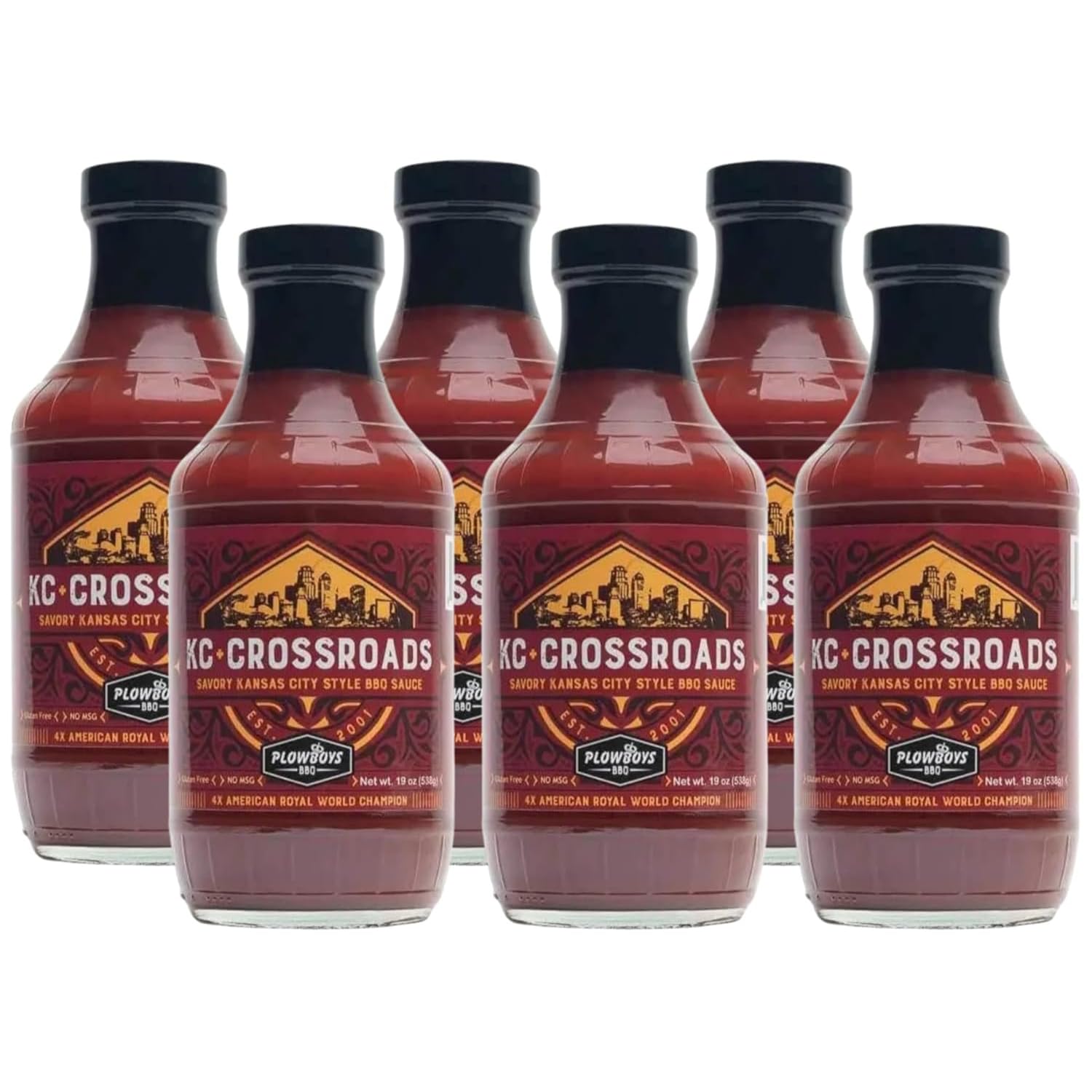Plowboys KC Crossroads BBQ Sauce - Authentic Kansas City Style Barbecue Sauce - Sweet, Savory & Smoky BBQ Sauce for Chicken, Ribs, Pork & Beef (KC