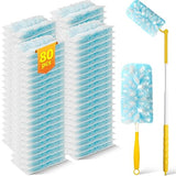 Swilsweep 80 Count Duster Refills with 1 Short Handle & 3 ft Extendable Handle, Compatible with Swiffer Duster, 180° Disposable Microfiber Cleaning