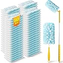 Swilsweep 80 Count Duster Refills with 1 Short Handle & 3 ft Extendable Handle, Compatible with Swiffer Duster, 180° Disposable Microfiber Cleaning