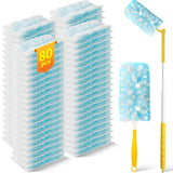 Swilsweep 80 Count Duster Refills with 1 Short Handle & 3 ft Extendable Handle, Compatible with Swiffer Duster, 180° Disposable Microfiber Cleaning