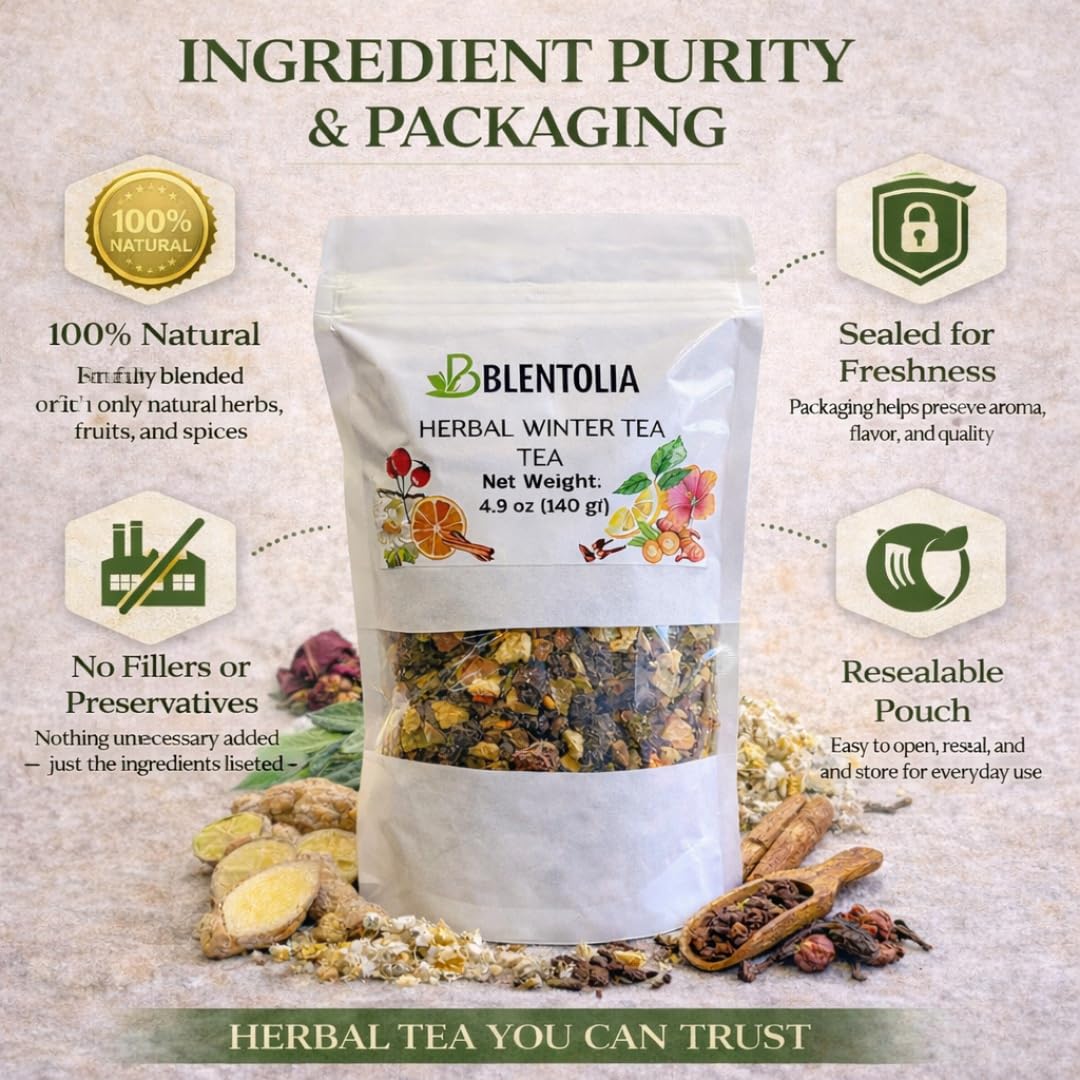 Blentolia Multi Fruit & Herbal Tea Blend with Linden, Sage, Rosehip, Ginger & Hibiscus - 12 Fruits, Herbs & Spices - Herbal Winter Tea - Loose Leaf