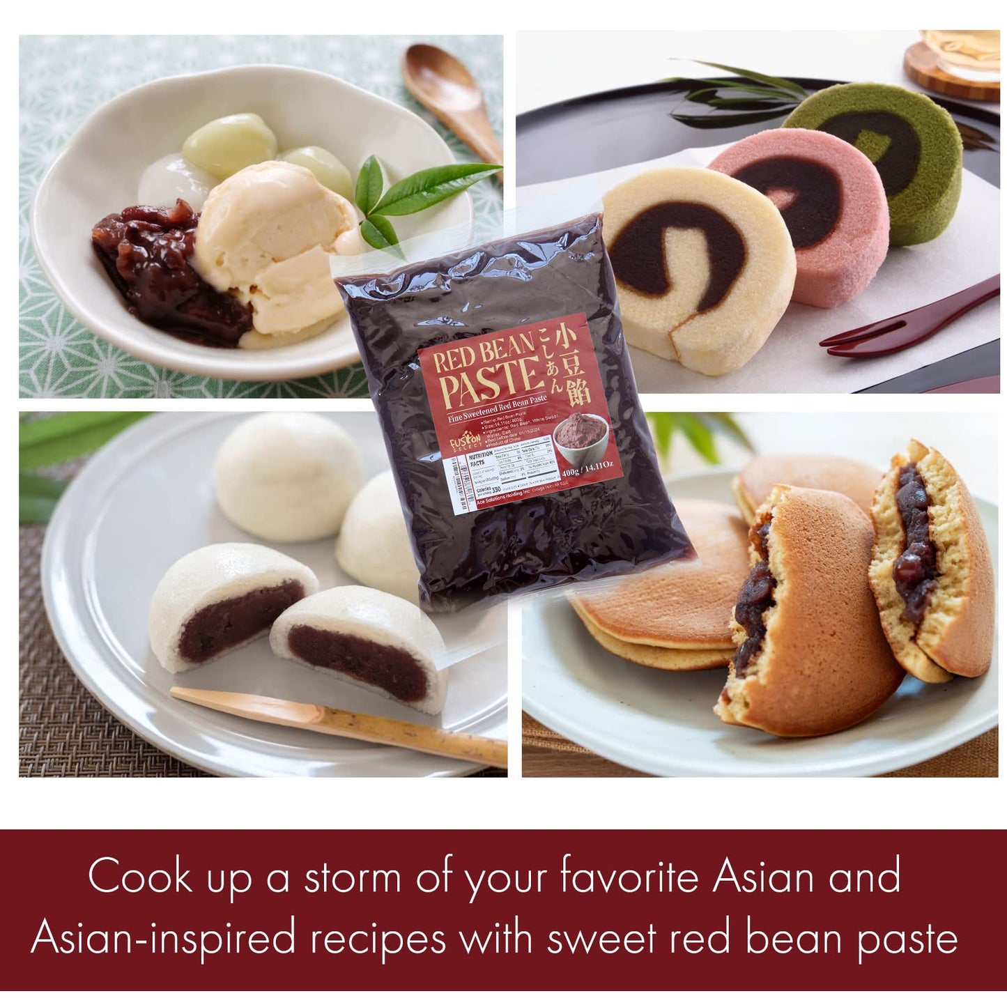 Fusion Select 2 Packs Red Bean Paste - Fine Sweetened Adzuki Bean Paste for Desserts, Buns, Pastry Filling, Mochi - For Chinese, Japanese & Korean