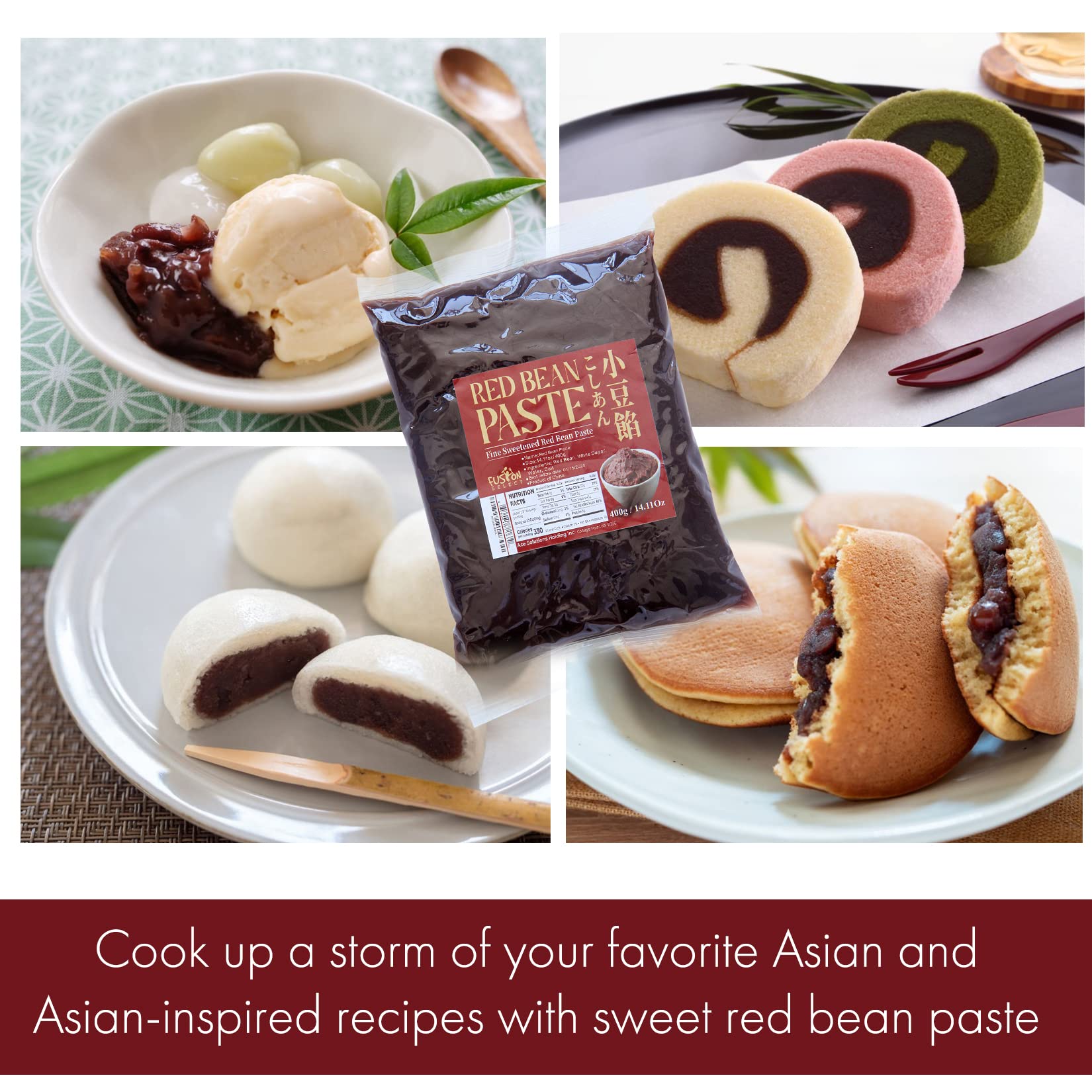 Fusion Select 2 Packs Red Bean Paste - Fine Sweetened Adzuki Bean Paste for Desserts, Buns, Pastry Filling, Mochi - For Chinese, Japanese & Korean